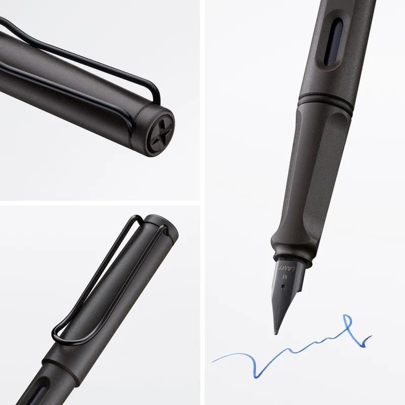 PLUMA ESTILOGRÁFICA LAMY SAFARI PUNTA MEDIANA NEGRA MATE + 5 CARTUCHOS DE TINTA NEGRA - 3