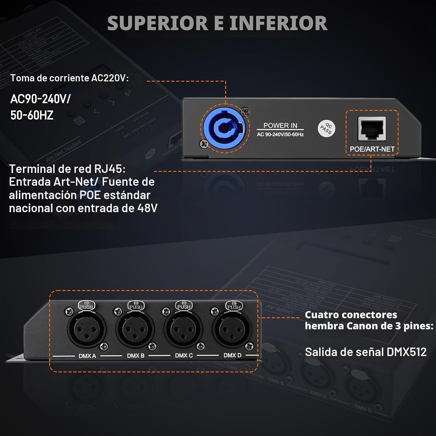CONVERTIDOR ART-NET A DMX512 DE 4 PUERTOS CON POE SEJAEDE CR041R - 4