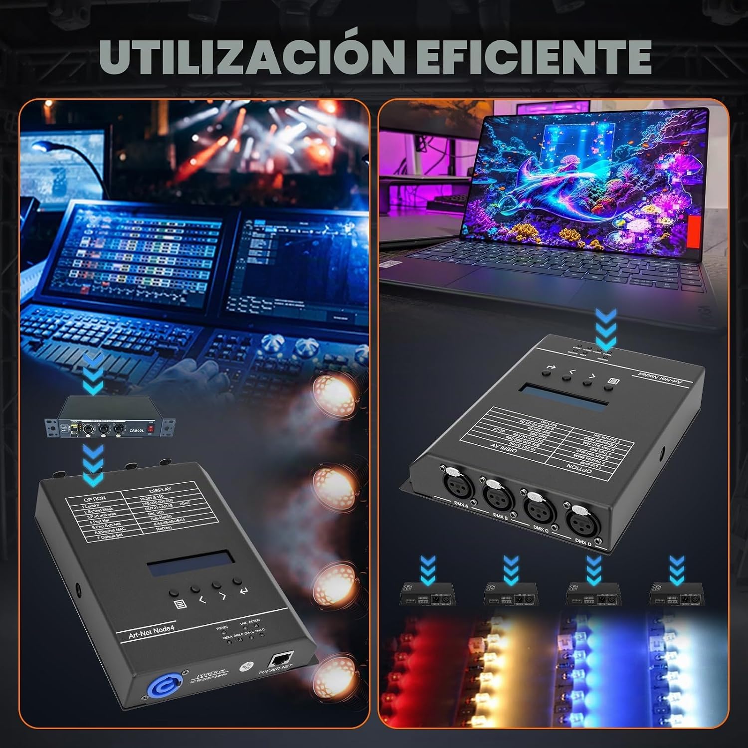 CONVERTIDOR ART-NET A DMX512 DE 4 PUERTOS CON POE SEJAEDE CR041R - 5