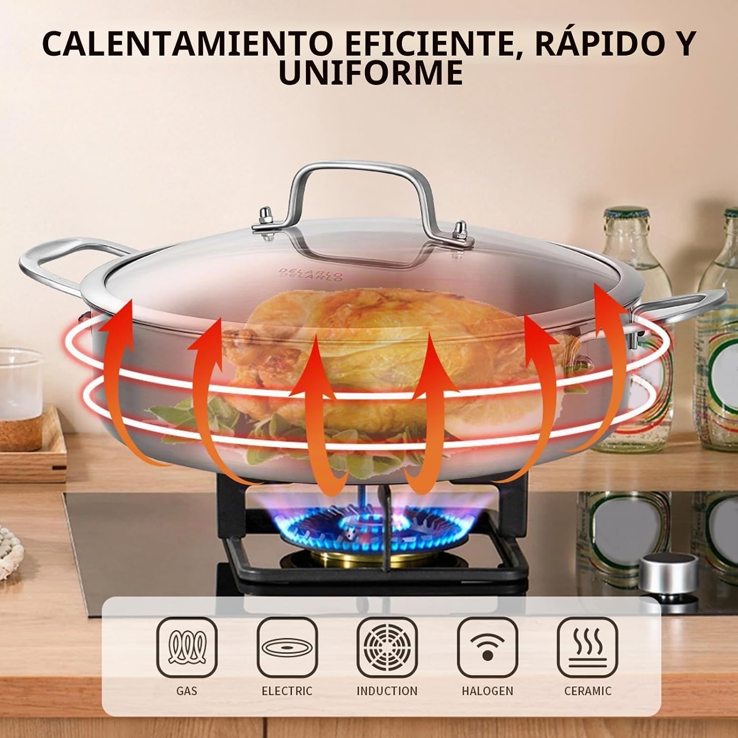 SARTÉN DELARLO 8QT ACERO INOXIDABLE CON TAPA 13 PULGADAS - 3