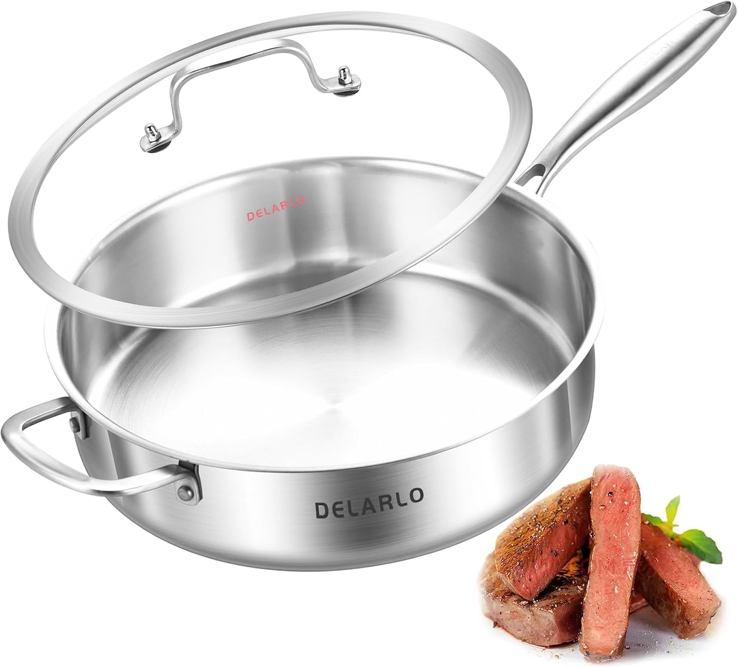 SARTÉN DELARLO 7QT ACERO INOXIDABLE CON TAPA DE VIDRIO - 1
