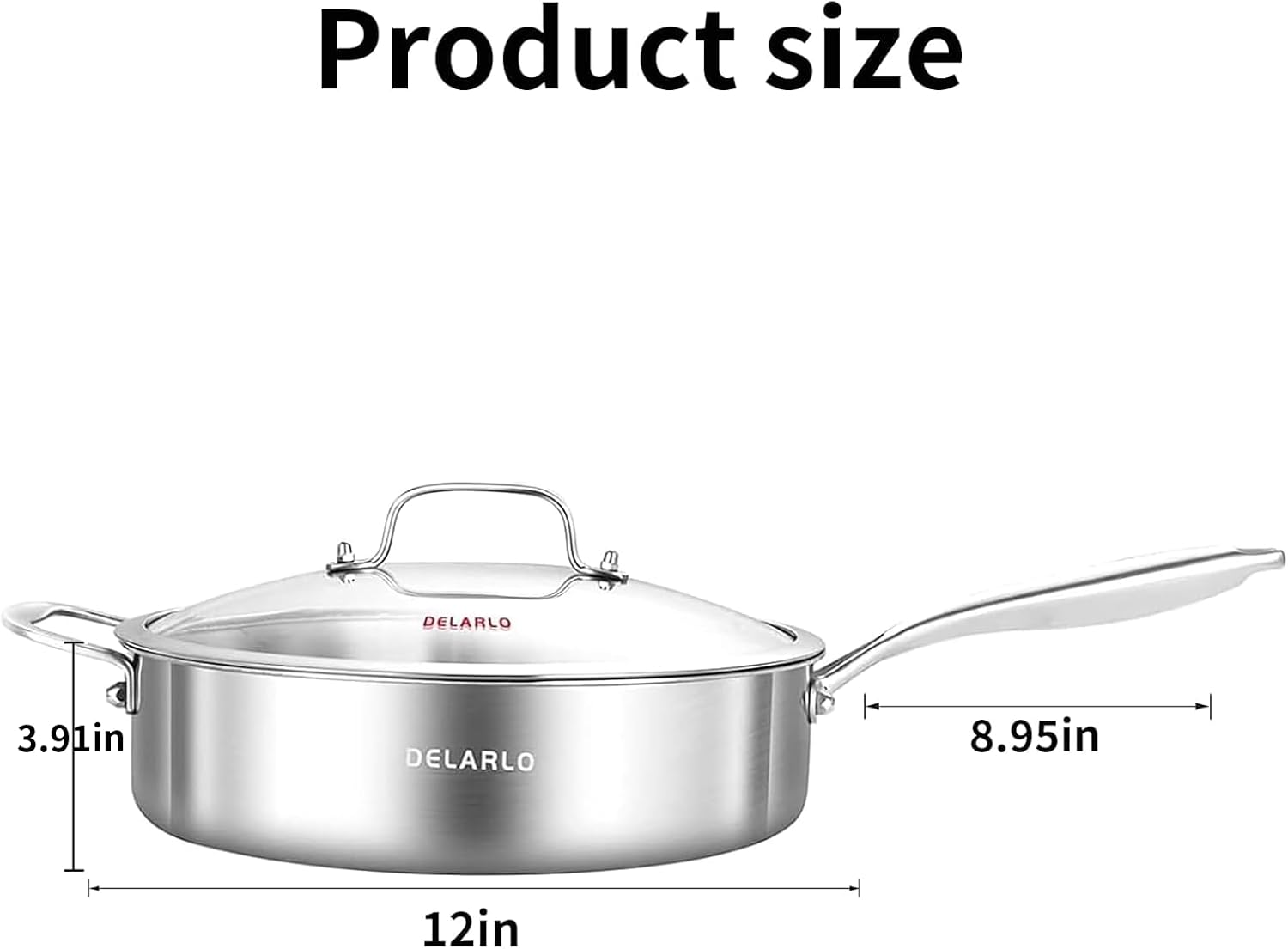 SARTÉN DELARLO 7QT ACERO INOXIDABLE CON TAPA DE VIDRIO - 3