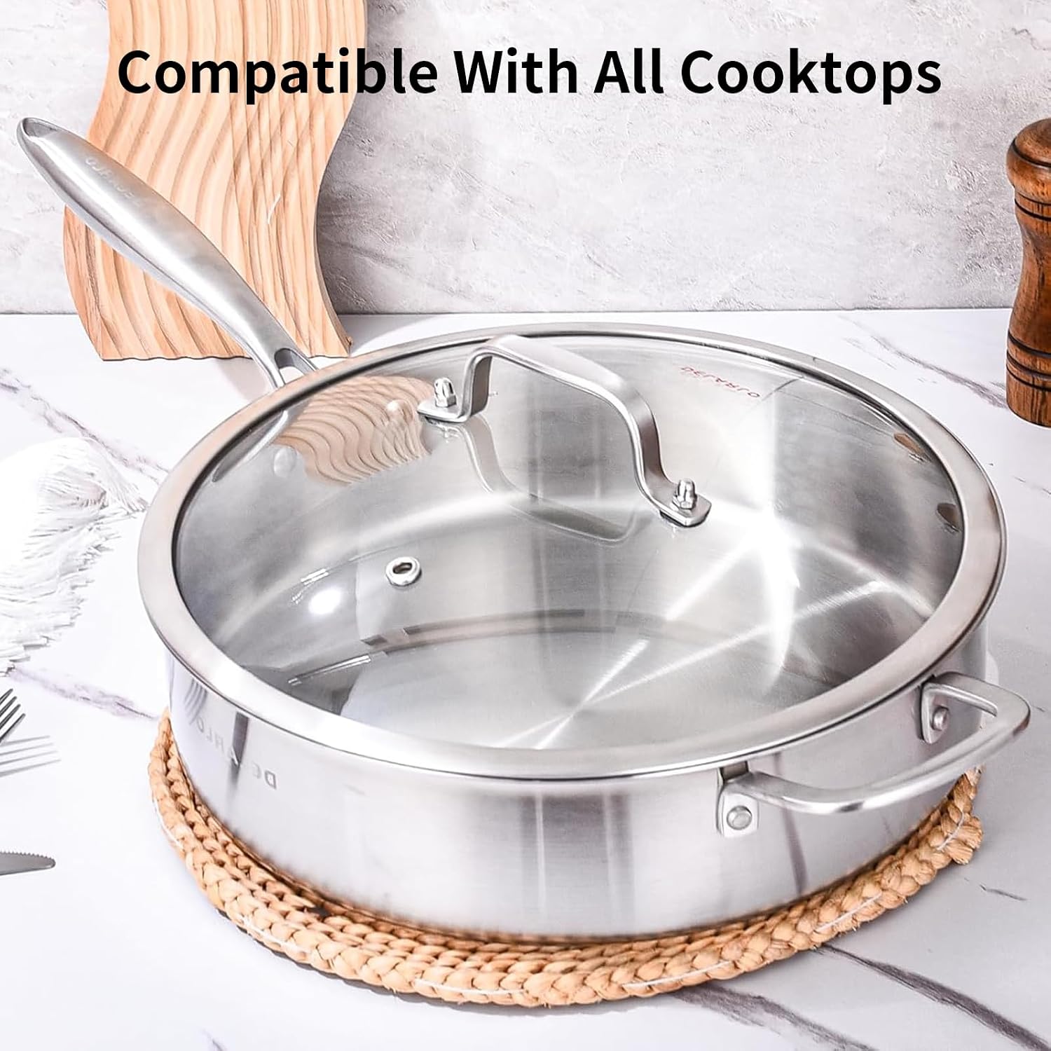 SARTÉN DELARLO 7QT ACERO INOXIDABLE CON TAPA DE VIDRIO - 5
