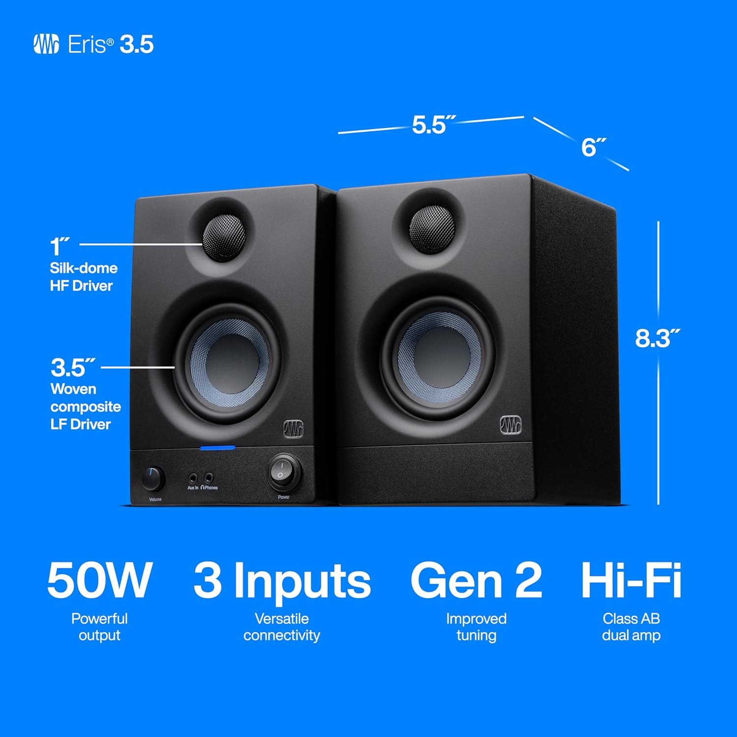 MONITOR DE ESTUDIO PRESONUS ERIS 3.5 POWERED, PAR DE PARLANTES ACTIVOS - 5