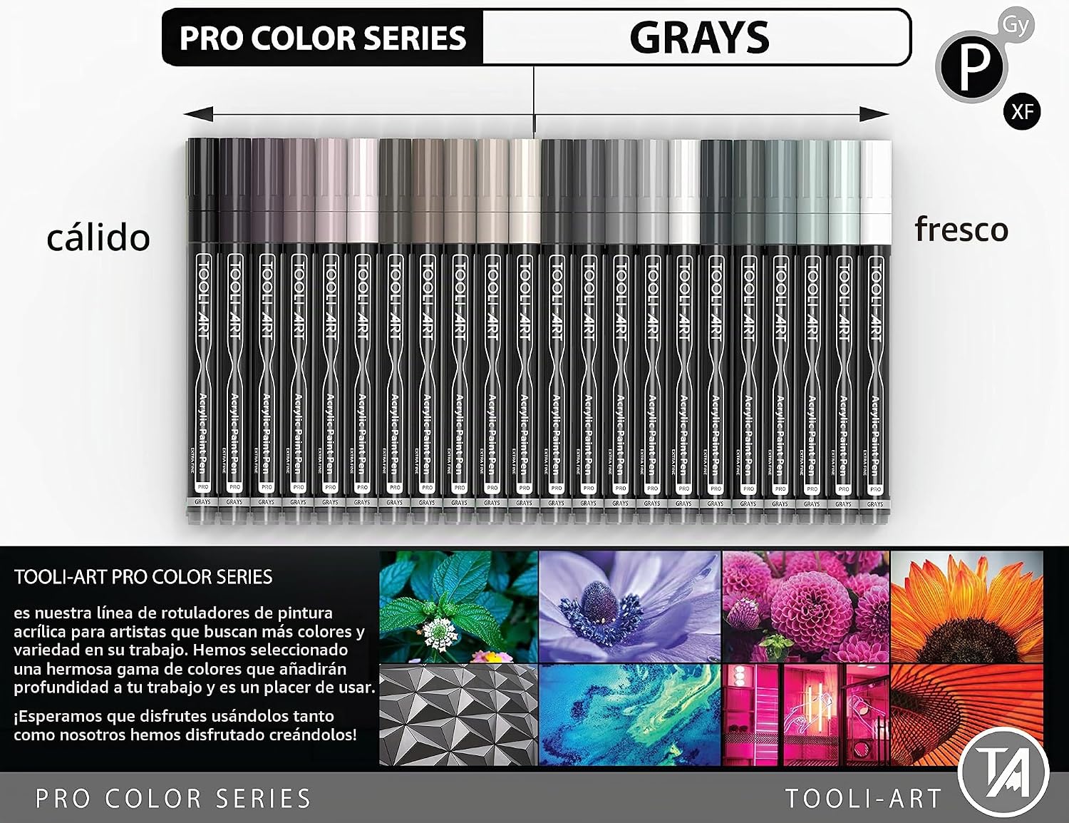 MARCADORES DE PINTURA ACRÍLICA TOOLI-ART 22 TONOS GRISES PUNTA EXTRA FINA 0.7MM - 4