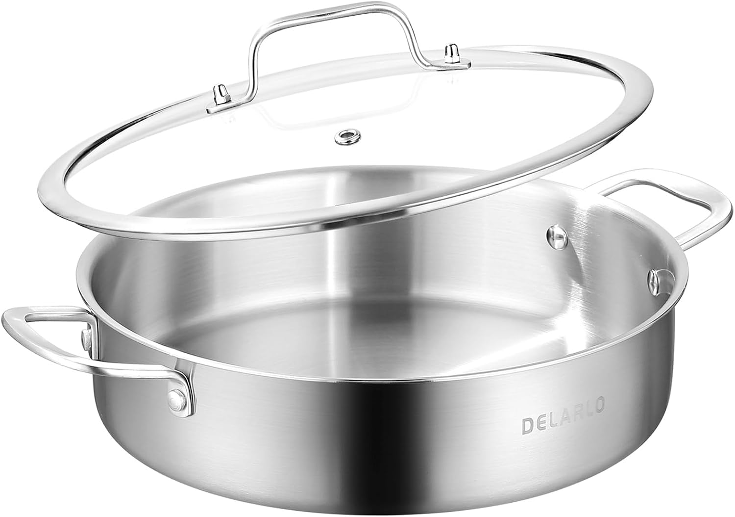 SARTÉN DELARLO 7QT ACERO INOXIDABLE CON TAPA 12 PULGADAS - 1