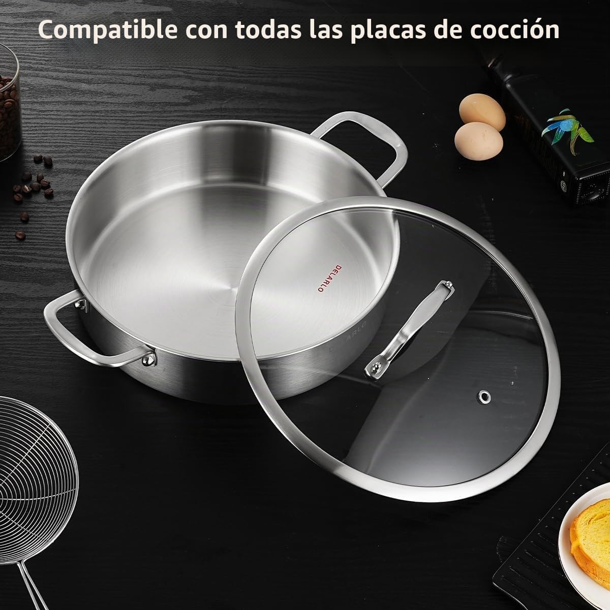 SARTÉN DELARLO 7QT ACERO INOXIDABLE CON TAPA 12 PULGADAS - 4
