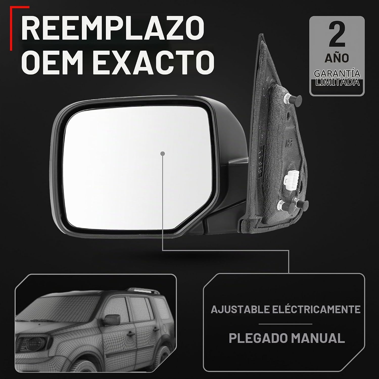 ESPEJO RETROVISOR LATERAL IZQUIERDO T1A PARA HONDA PILOT 2009-2015 CON AJUSTE ELÉCTRICO Y CALEFACCIÓN - 2