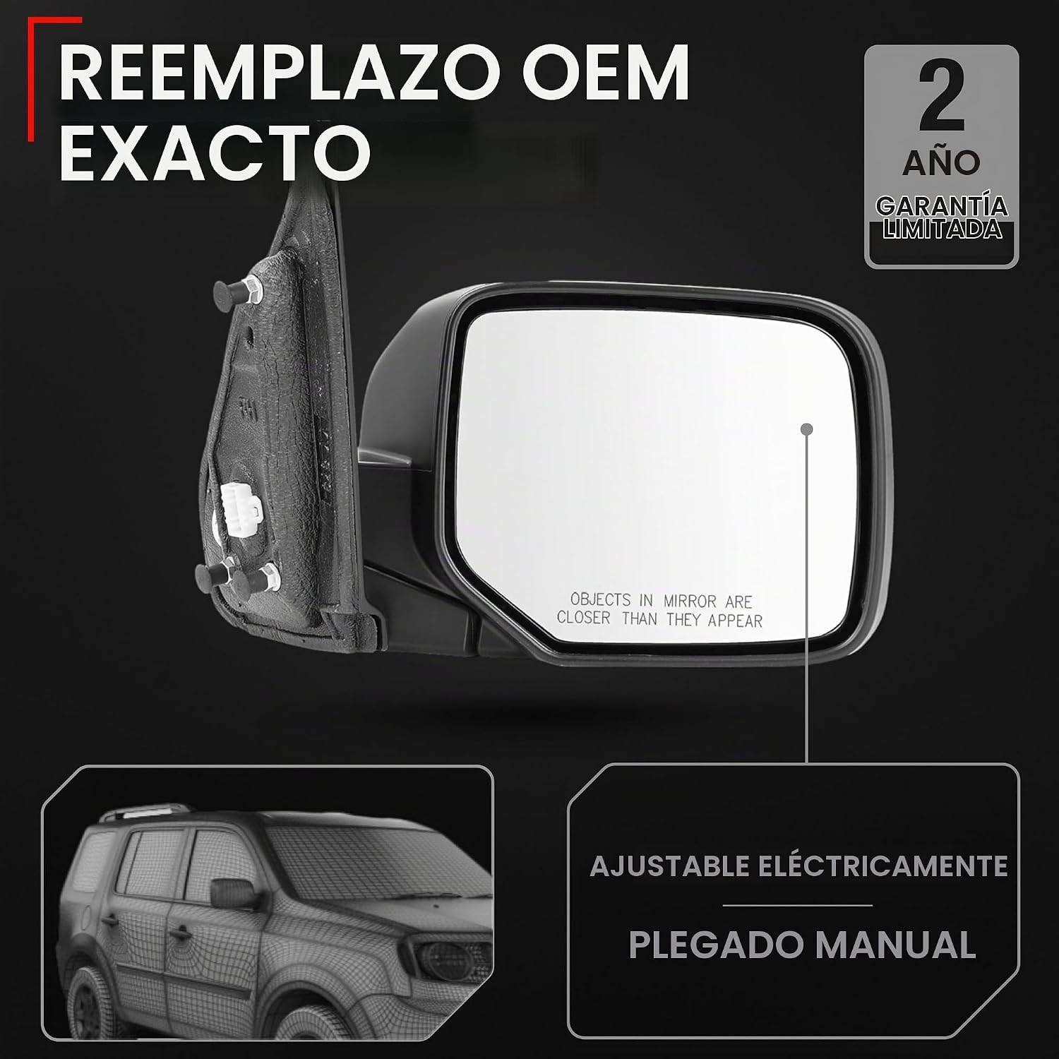ESPEJO LATERAL DERECHO T1A PARA HONDA PILOT 2009-2015 CON AJUSTE ELÉCTRICO Y CALEFACCIÓN - 2