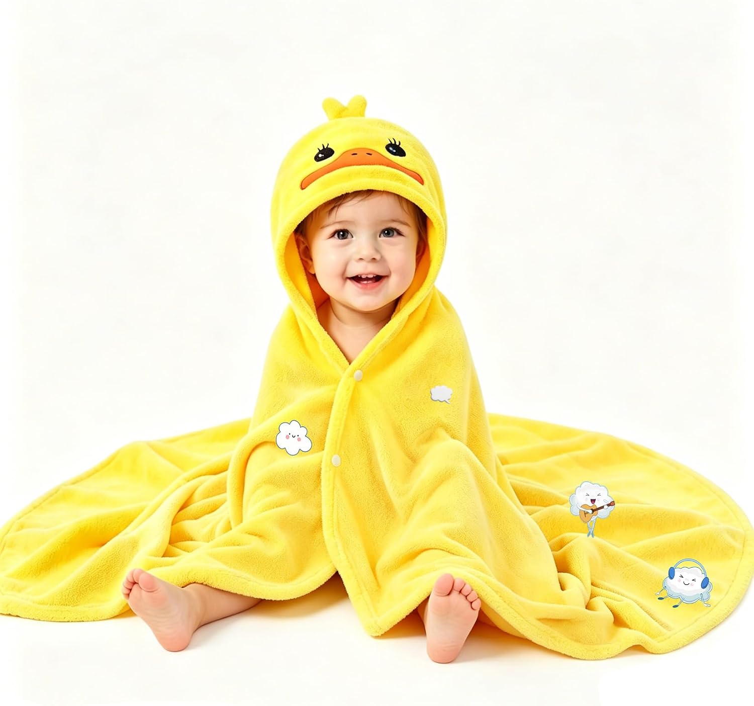 TOALLA DE BAÑO CON CAPUCHA PARA BEBÉS Y NIÑOS IFARYMES 70X140 CM AMARILLO - 1