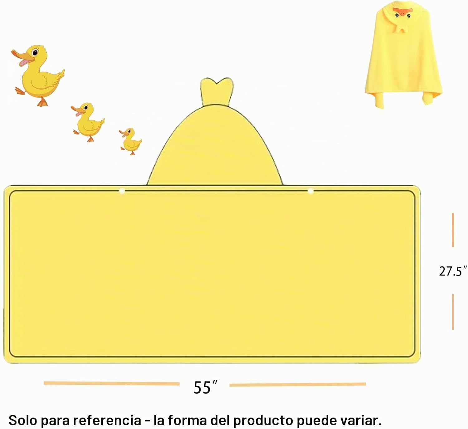 TOALLA DE BAÑO CON CAPUCHA PARA BEBÉS Y NIÑOS IFARYMES 70X140 CM AMARILLO - 2