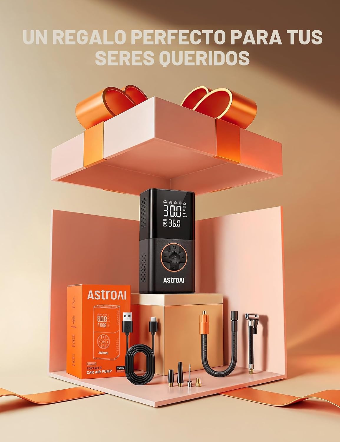 COMPRESOR DE AIRE PORTÁTIL ASTROAI L7 INFLADOR DE LLANTAS 150 PSI INALÁMBRICO - 2