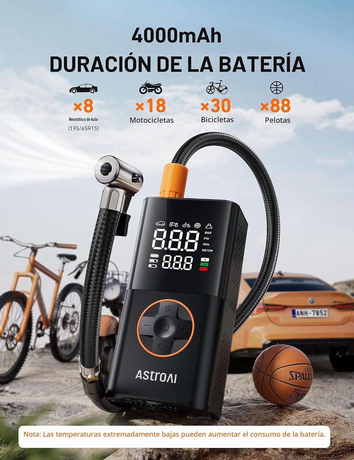 COMPRESOR DE AIRE PORTÁTIL ASTROAI L7 INFLADOR DE LLANTAS 150 PSI INALÁMBRICO - 4