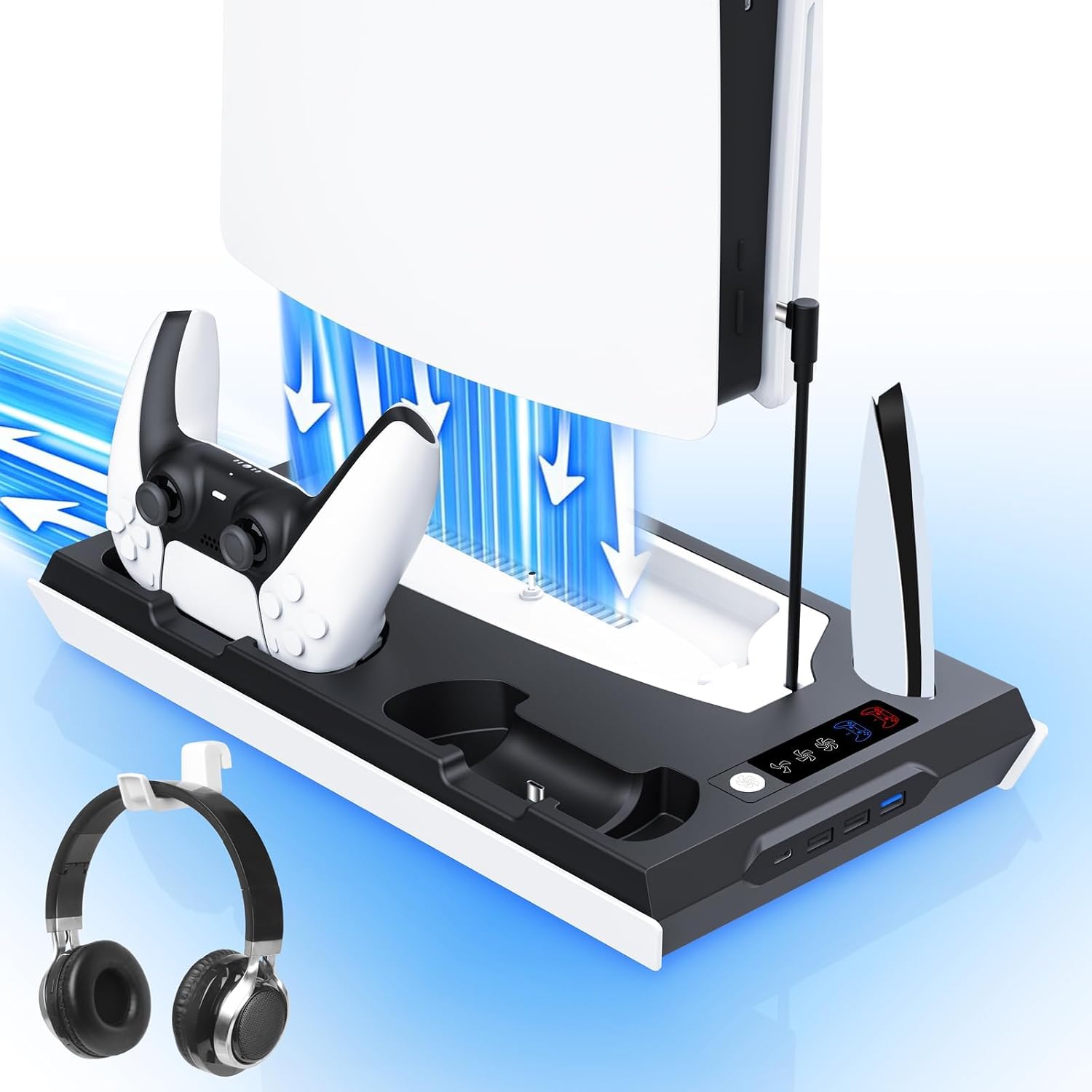 ESTACIÓN DE ENFRIAMIENTO PS5 FIVTEK CON CARGADOR DUAL DE CONTROLES, VENTILADOR Y HUB USB - 1