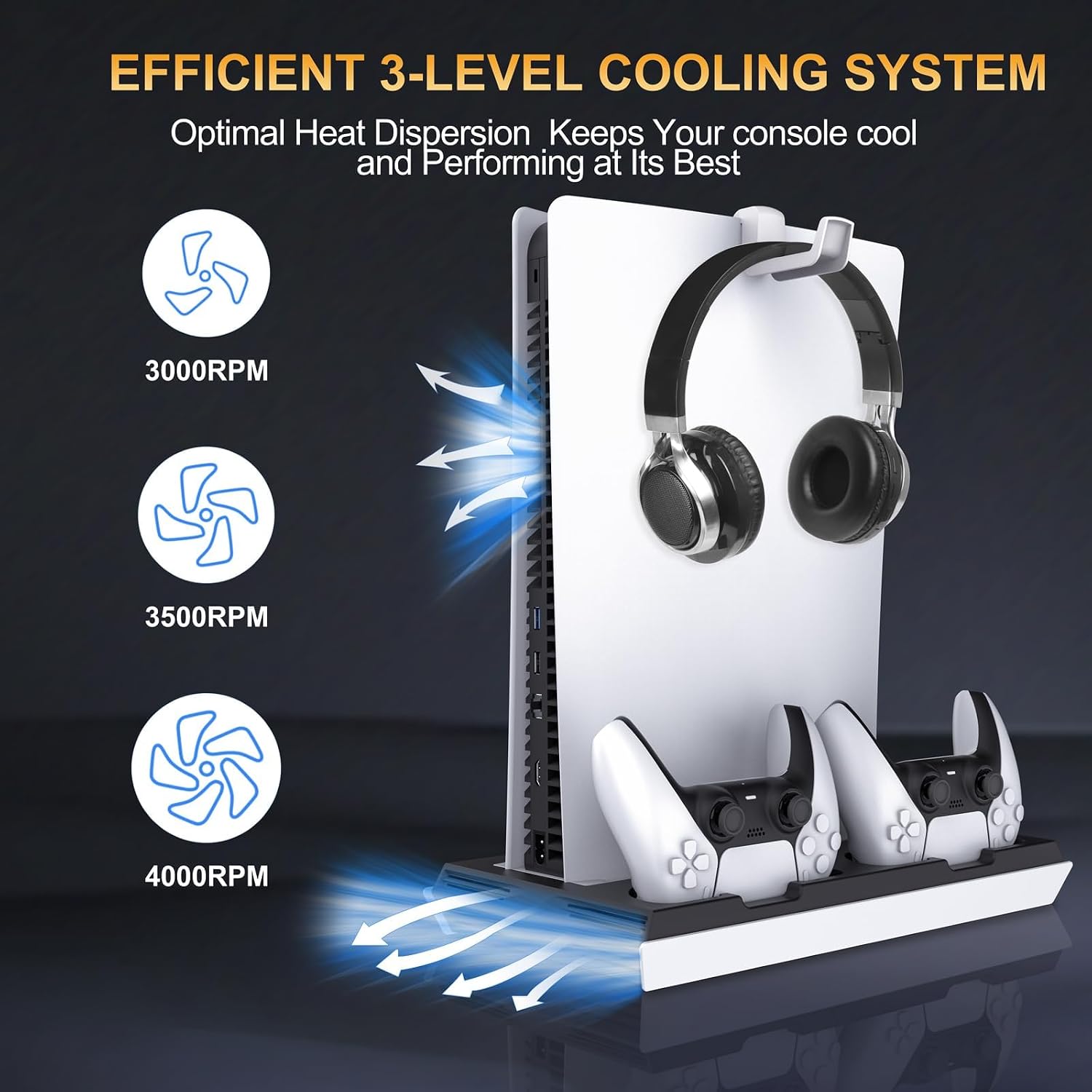 ESTACIÓN DE ENFRIAMIENTO PS5 FIVTEK CON CARGADOR DUAL DE CONTROLES, VENTILADOR Y HUB USB - 3