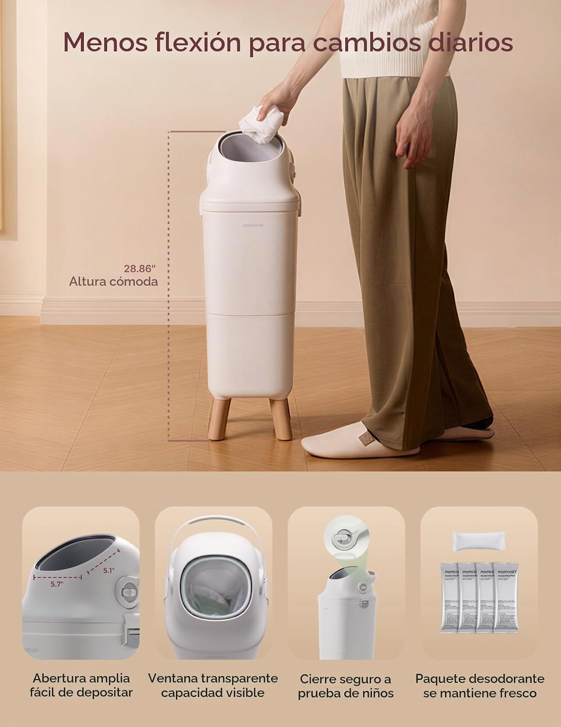 PAÑALERA MOMCOZY DIAPER PAIL CONTROL DE OLORES TRIPLE SELLO - 3