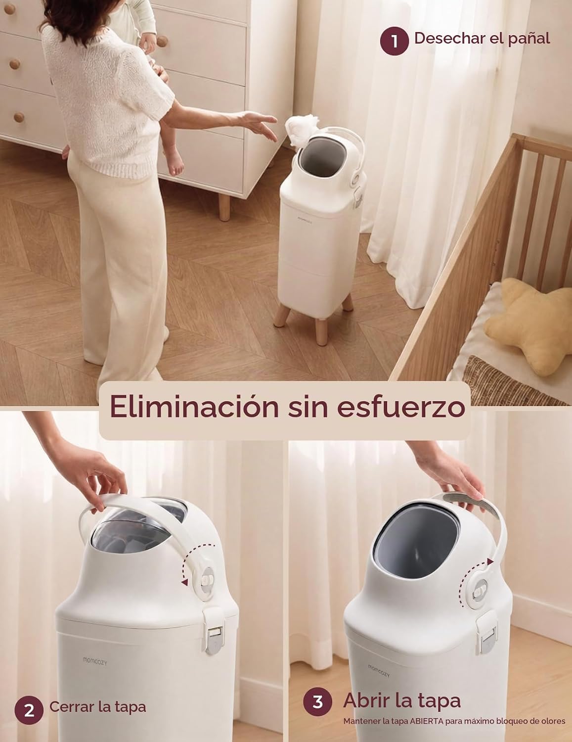 PAÑALERA MOMCOZY DIAPER PAIL CONTROL DE OLORES TRIPLE SELLO - 5