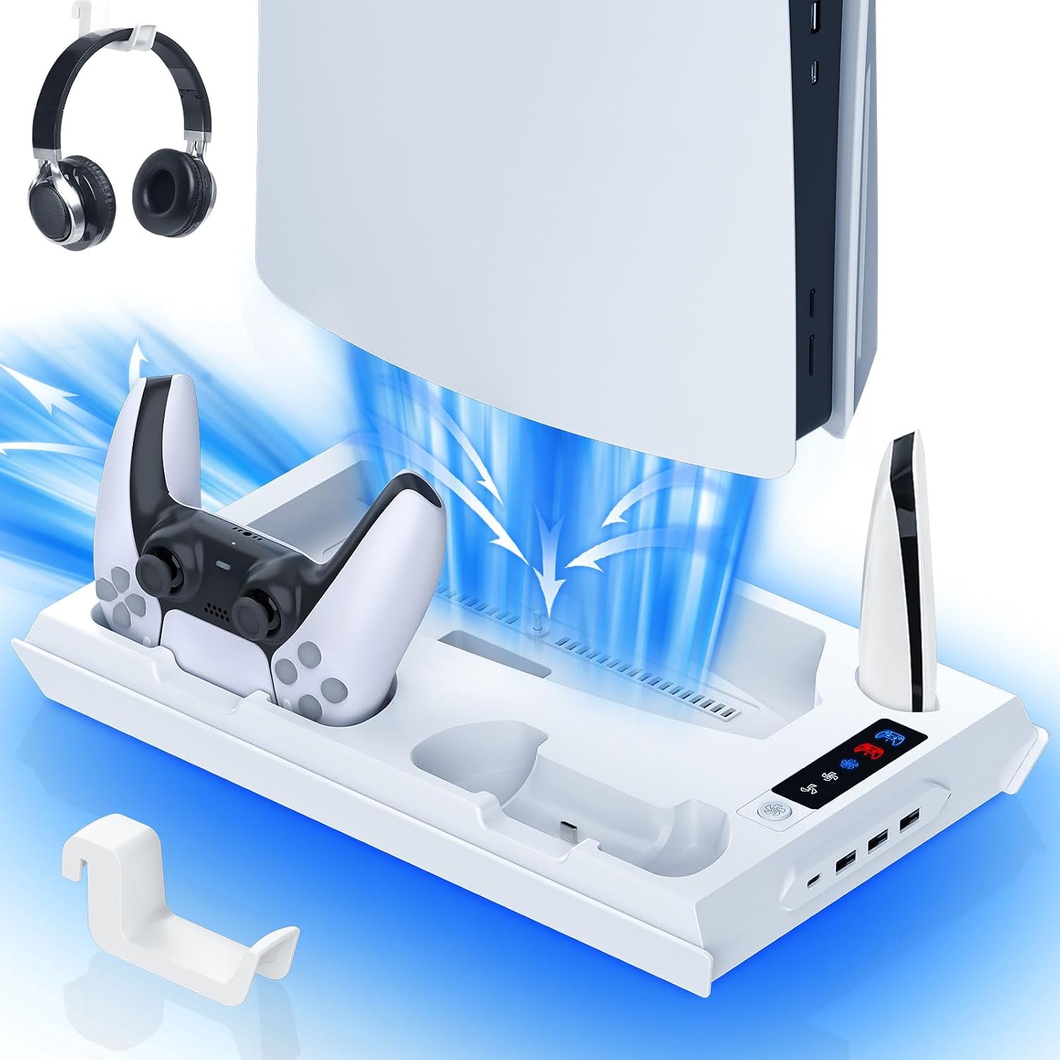 ESTACIÓN DE CARGA Y ENFRIAMIENTO FIVTEK PARA PS5 CON SOPORTE PARA AURICULARES Y HUB USB - 1