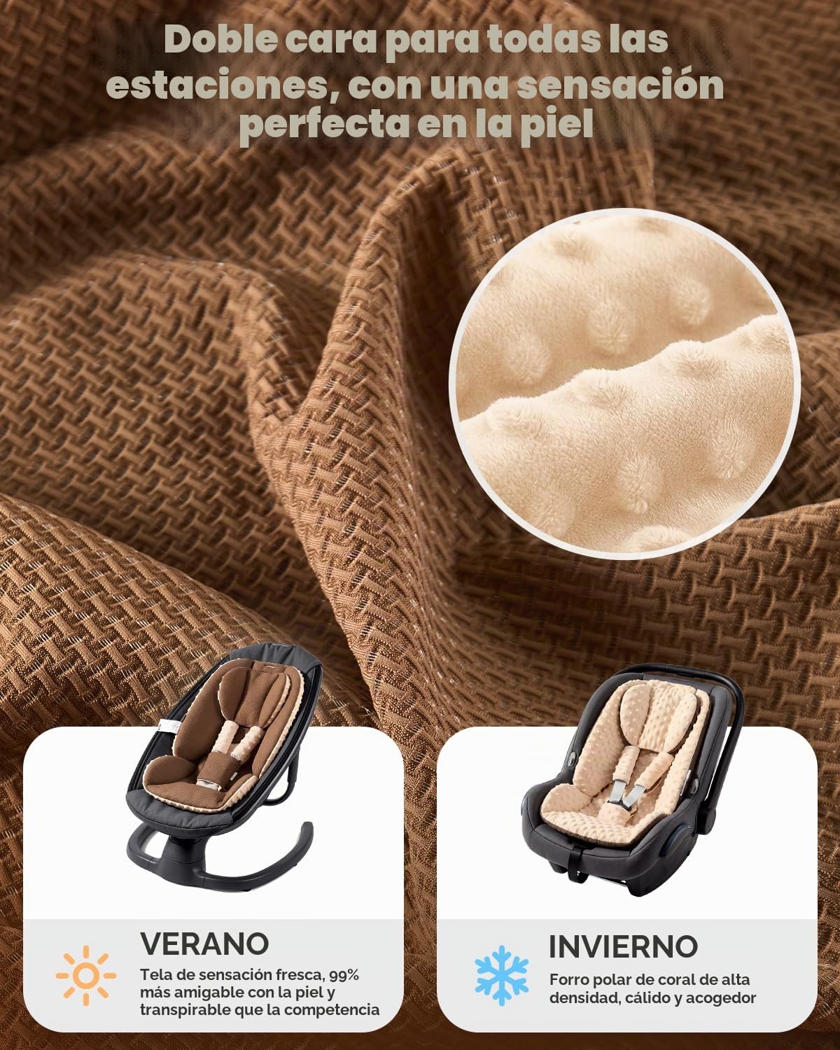 ALMOHADA PARA CINTURÓN DE AUTO MAMATEPE REVERSIBLE MARRÓN PARA BEBÉ RECIÉN NACIDO - 4
