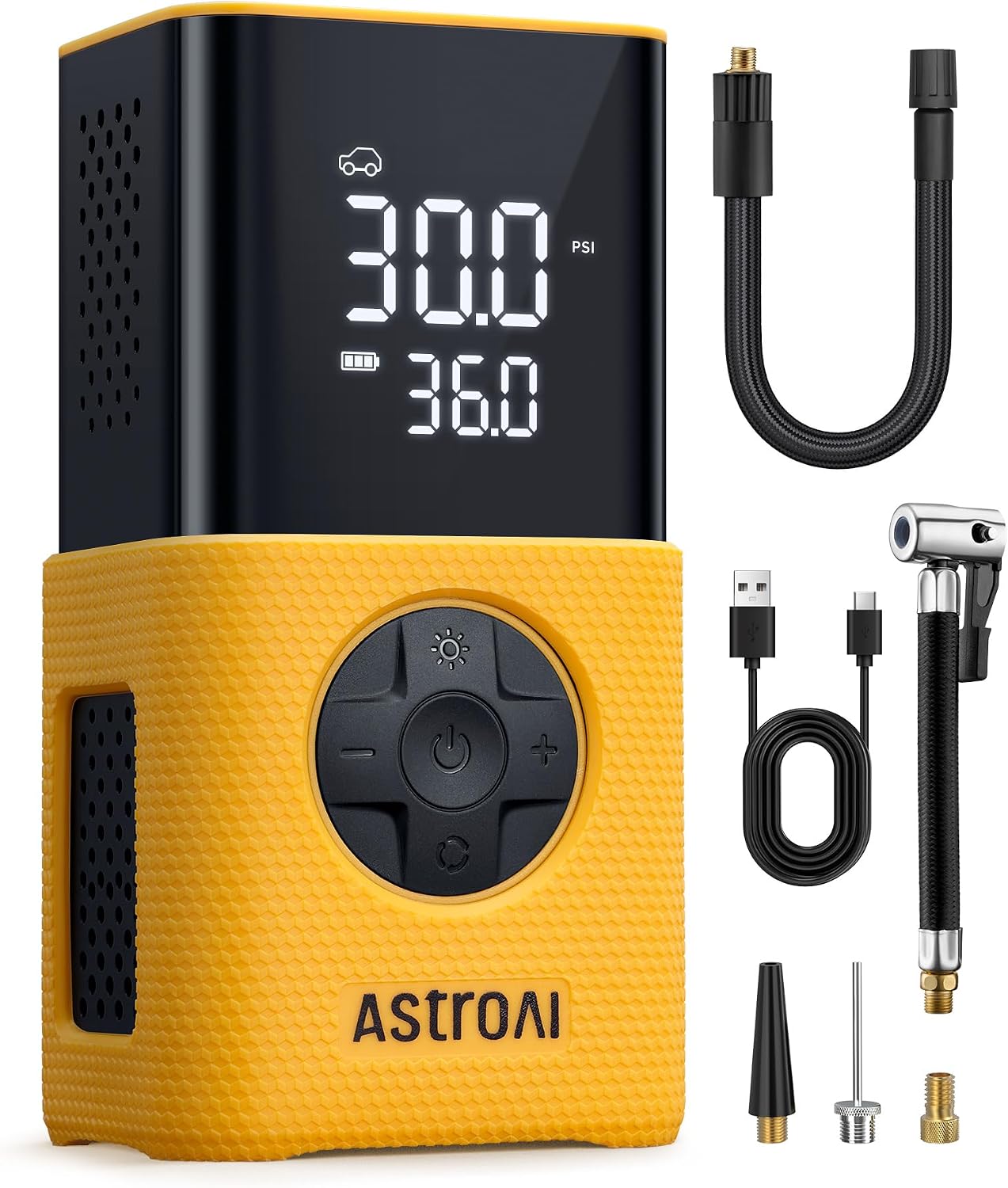 COMPRESOR DE AIRE PORTÁTIL ASTROAI L7S CON MANÓMETRO DIGITAL 150 PSI AMARILLO - 1