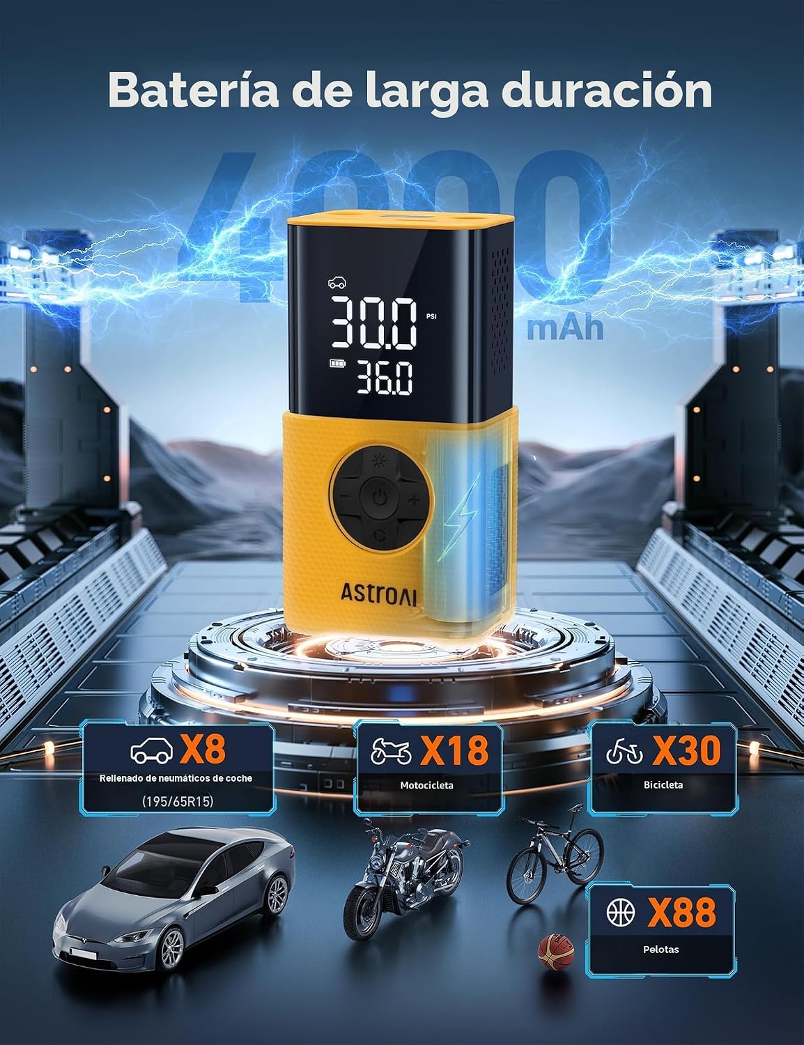 COMPRESOR DE AIRE PORTÁTIL ASTROAI L7S CON MANÓMETRO DIGITAL 150 PSI AMARILLO - 3
