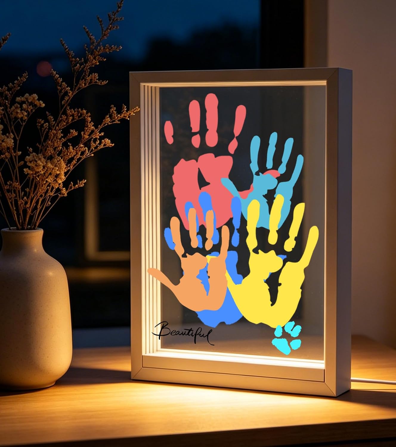 KIT DE HUELLAS FAMILIARES XIOQINE PARA 4/5 MANOS CON LUZ LED BLANCA - 1
