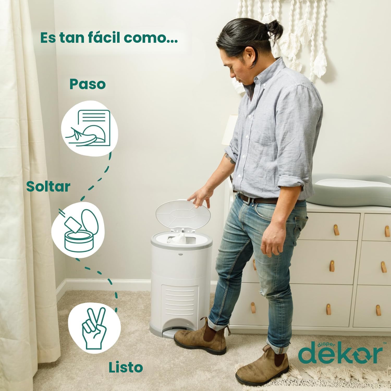 PAÑALERA DIAPER DEKOR EKO MINI BLANCA CON SISTEMA DE REFILL ECOLÓGICO - 3