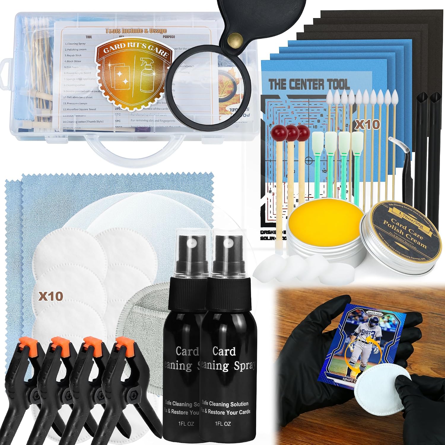 KIT DE LIMPIEZA 17 EN 1 PARA TARJETAS COLECCIONABLES CON ESTUCHE DE PLÁSTICO - 1