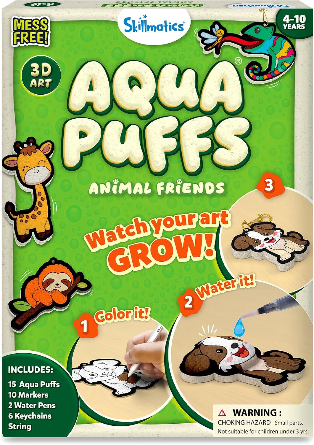 KIT DE ARTE SKILLMATICS AQUA PUFFS ANIMALS, PINTURA POR NÚMEROS CON EFECTO 3D - 1
