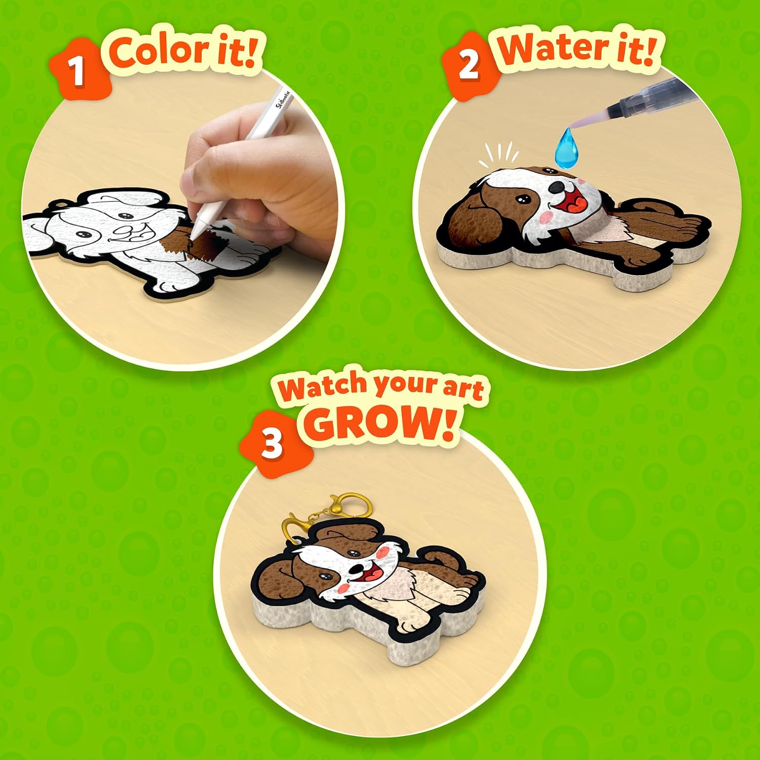 KIT DE ARTE SKILLMATICS AQUA PUFFS ANIMALS, PINTURA POR NÚMEROS CON EFECTO 3D - 3