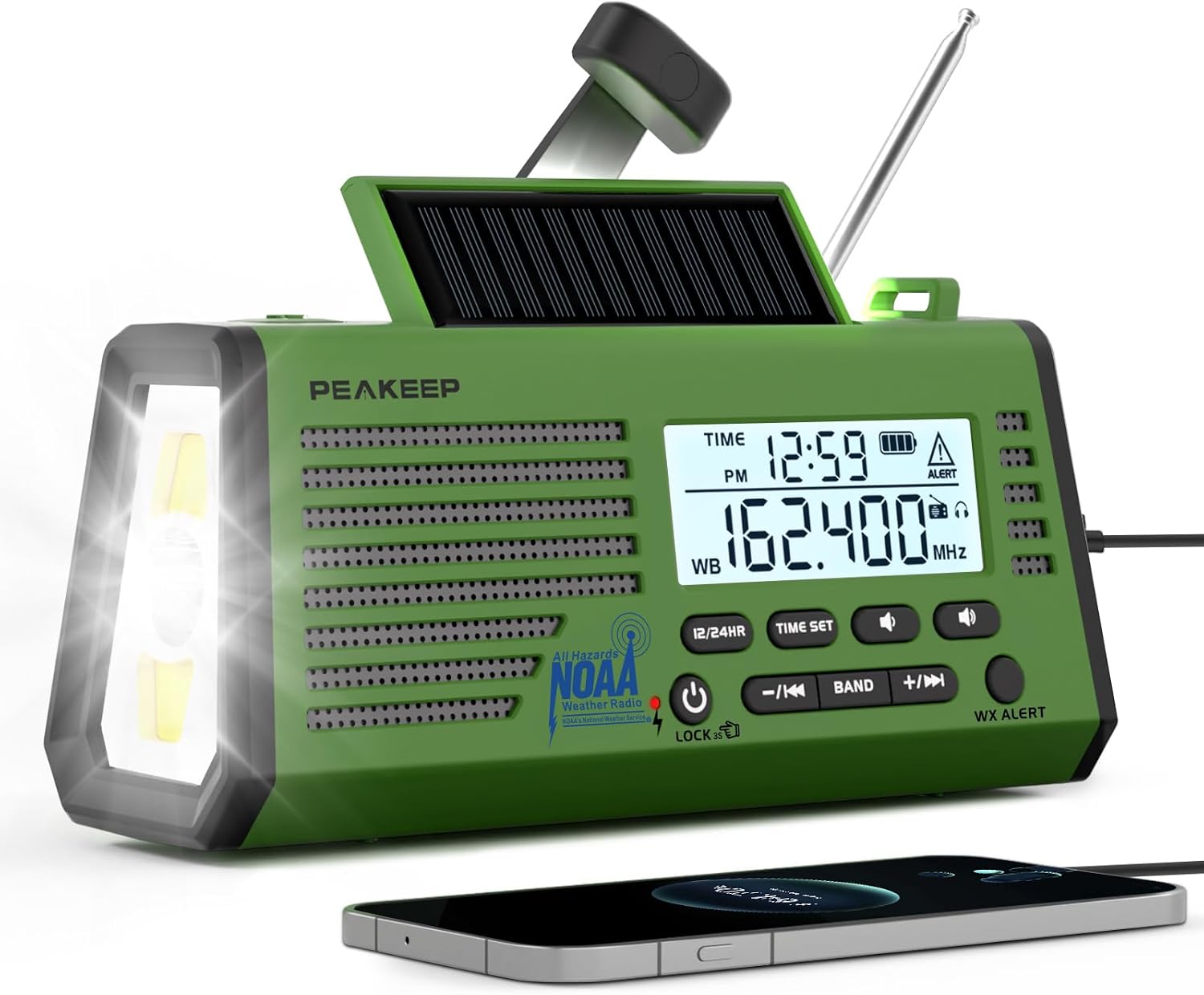 RADIO DE EMERGENCIA PEAKEEP NOAA CON ALERTA METEOROLÓGICA, BATERÍA, SOLAR Y MANIVELA - 1