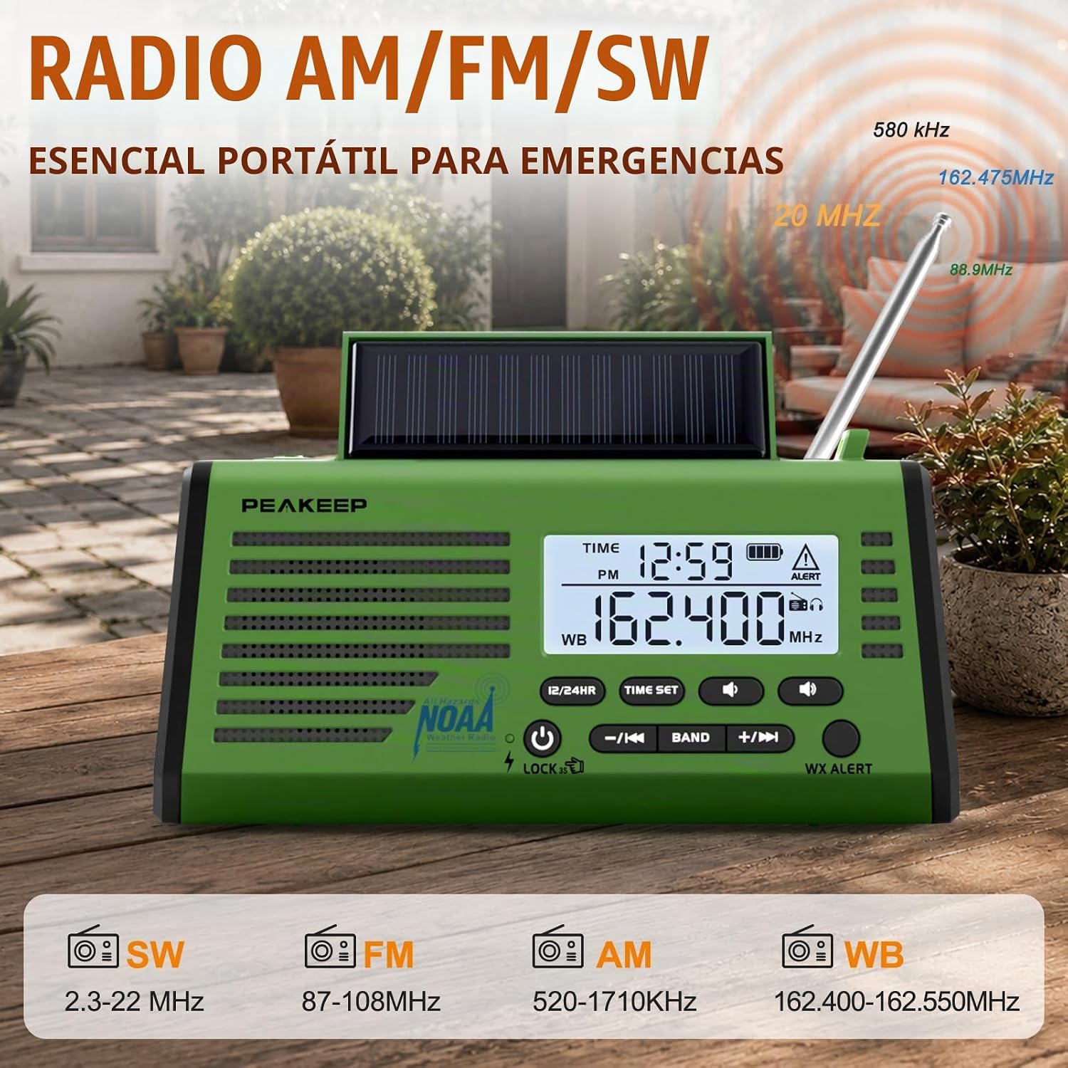 RADIO DE EMERGENCIA PEAKEEP NOAA CON ALERTA METEOROLÓGICA, BATERÍA, SOLAR Y MANIVELA - 3