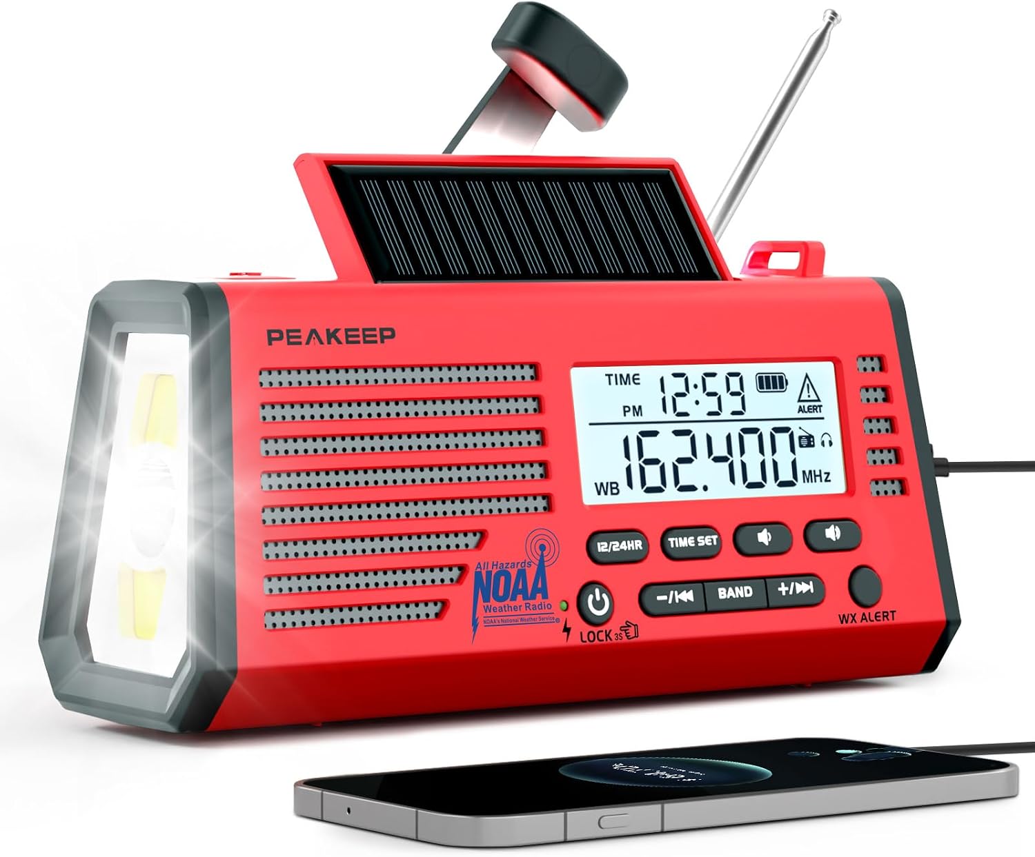 RADIO DE EMERGENCIA PEAKEEP NOAA CON ALERTA METEOROLÓGICA, BATERÍA SOLAR Y MANIVELA - 1