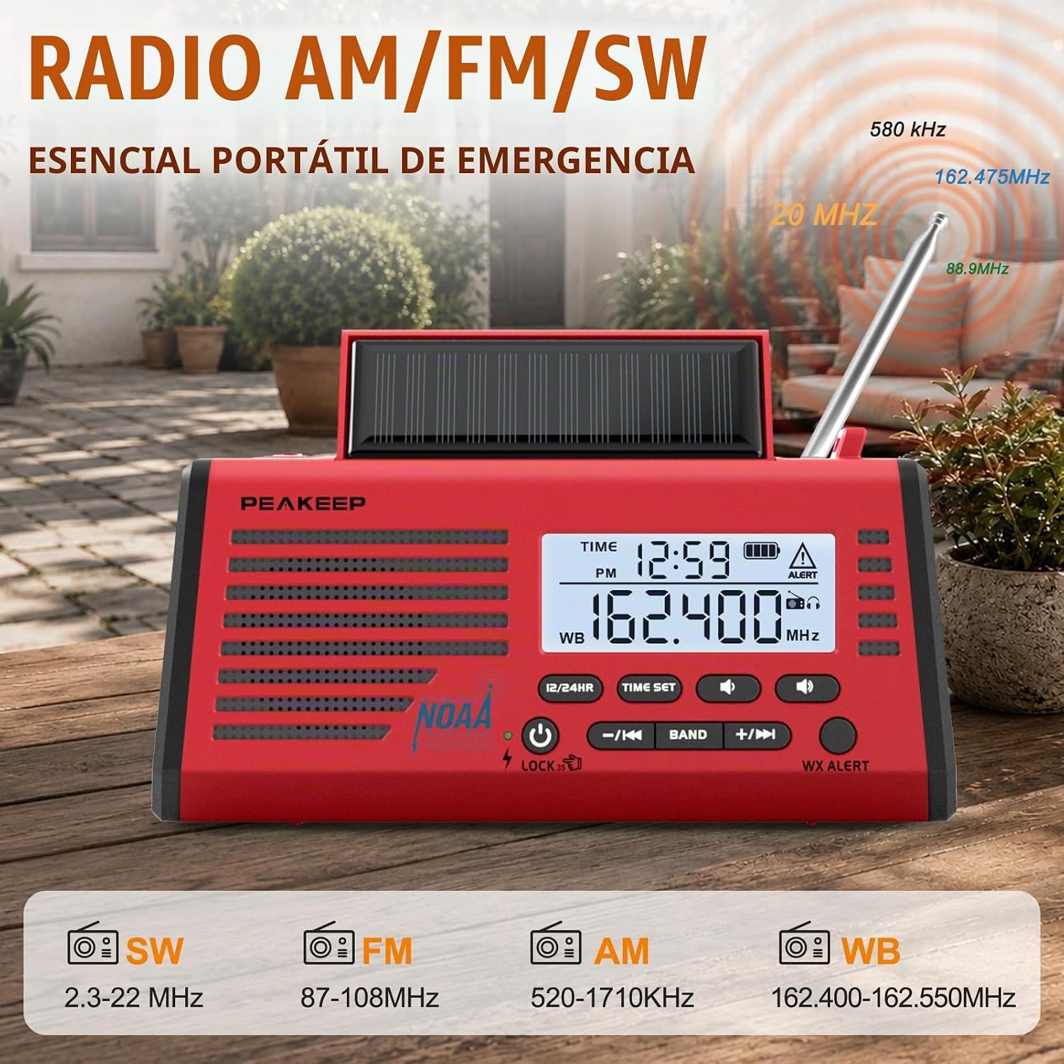 RADIO DE EMERGENCIA PEAKEEP NOAA CON ALERTA METEOROLÓGICA, BATERÍA SOLAR Y MANIVELA - 3