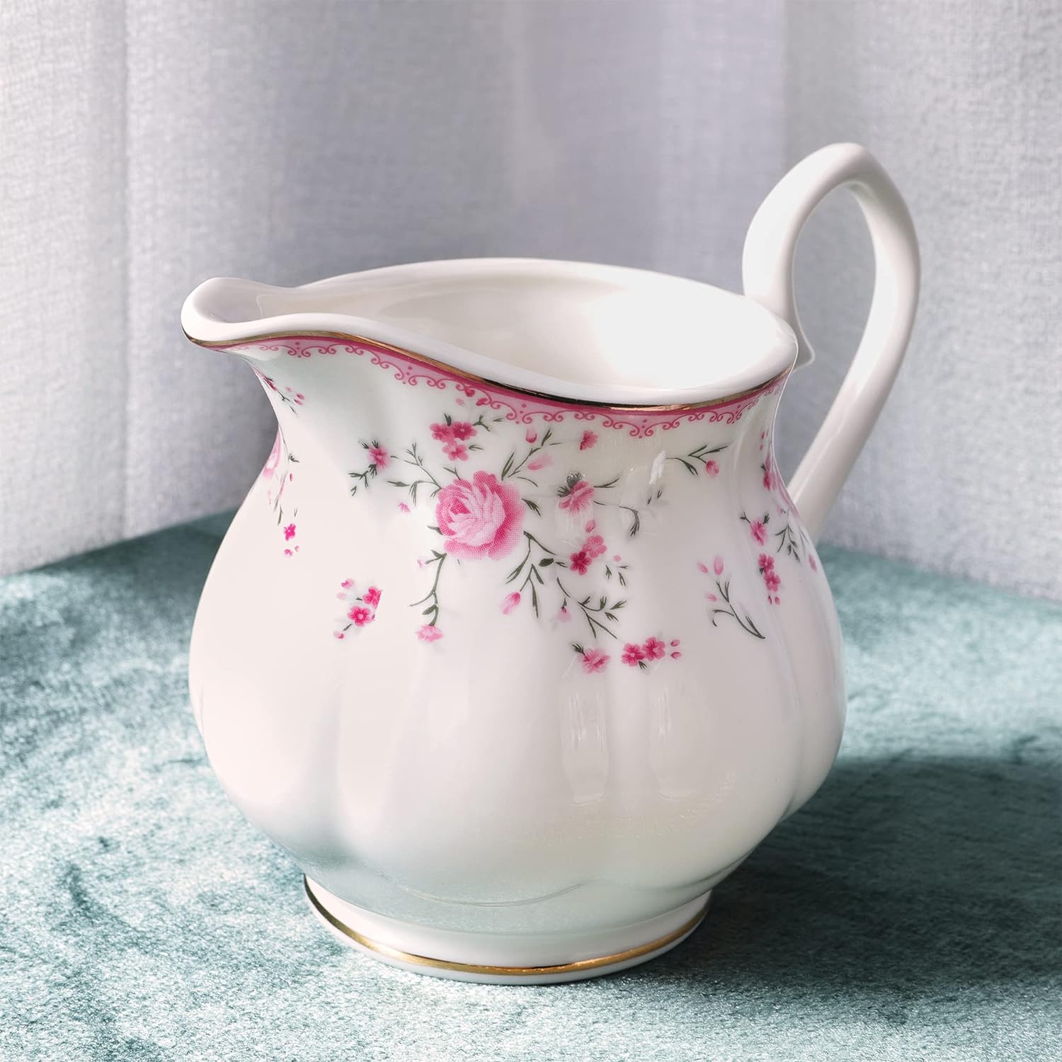JUEGO DE TÉ DE PORCELANA FANQUARE ESTILO VINTAGE PARA 6 PERSONAS CON FLORES ROSAS - 4