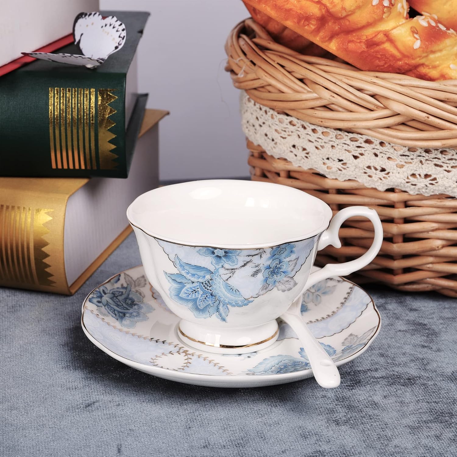 JUEGO DE TÉ DE PORCELANA FANQUARE FLORES AZULES PARA 6 PERSONAS - 4
