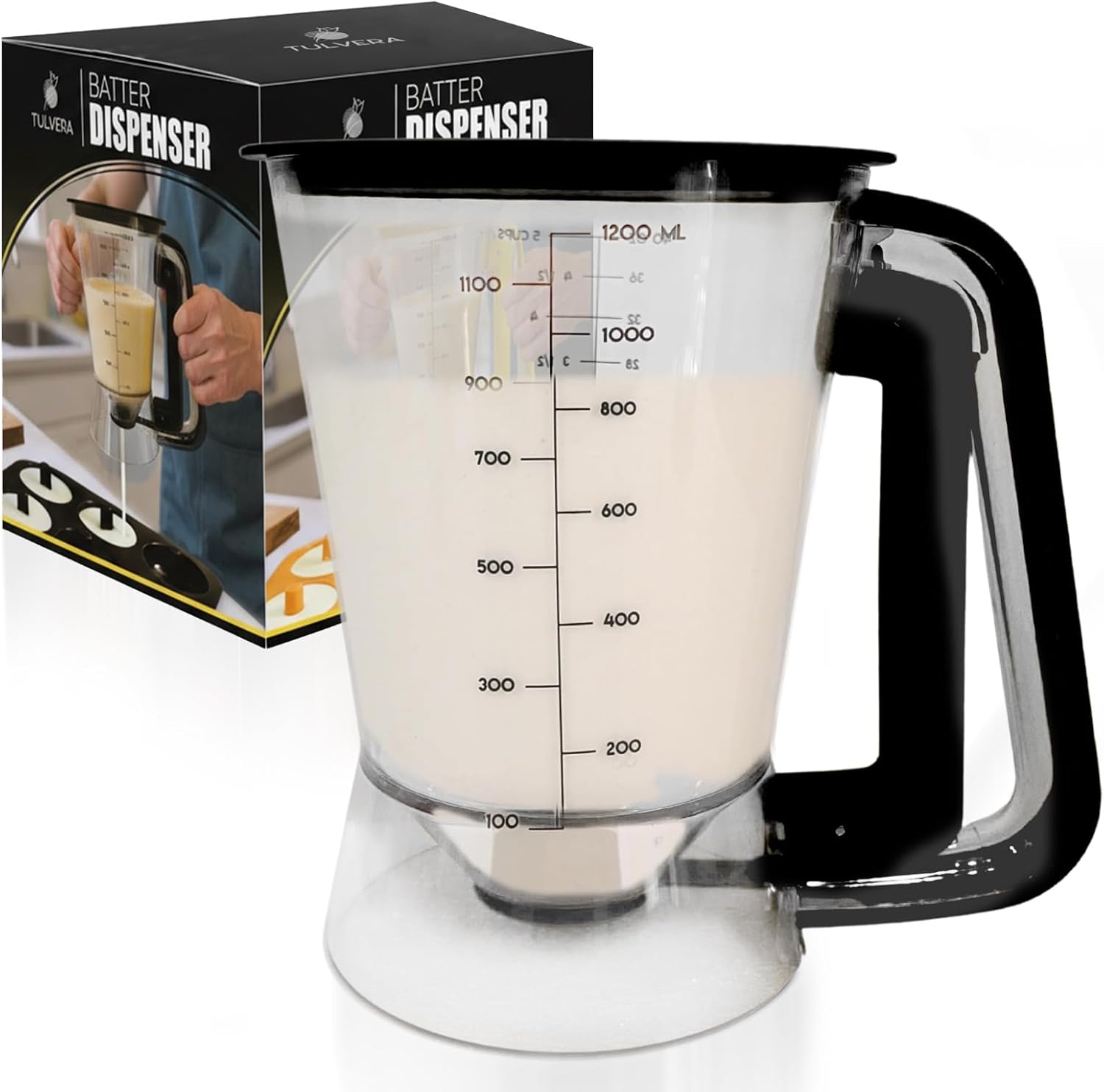 DISPENSADOR DE MASA PARA PANCAKES TULVERA 5 TAZAS CON CONTROL DE PORCIONES COLOR NEGRO - 1