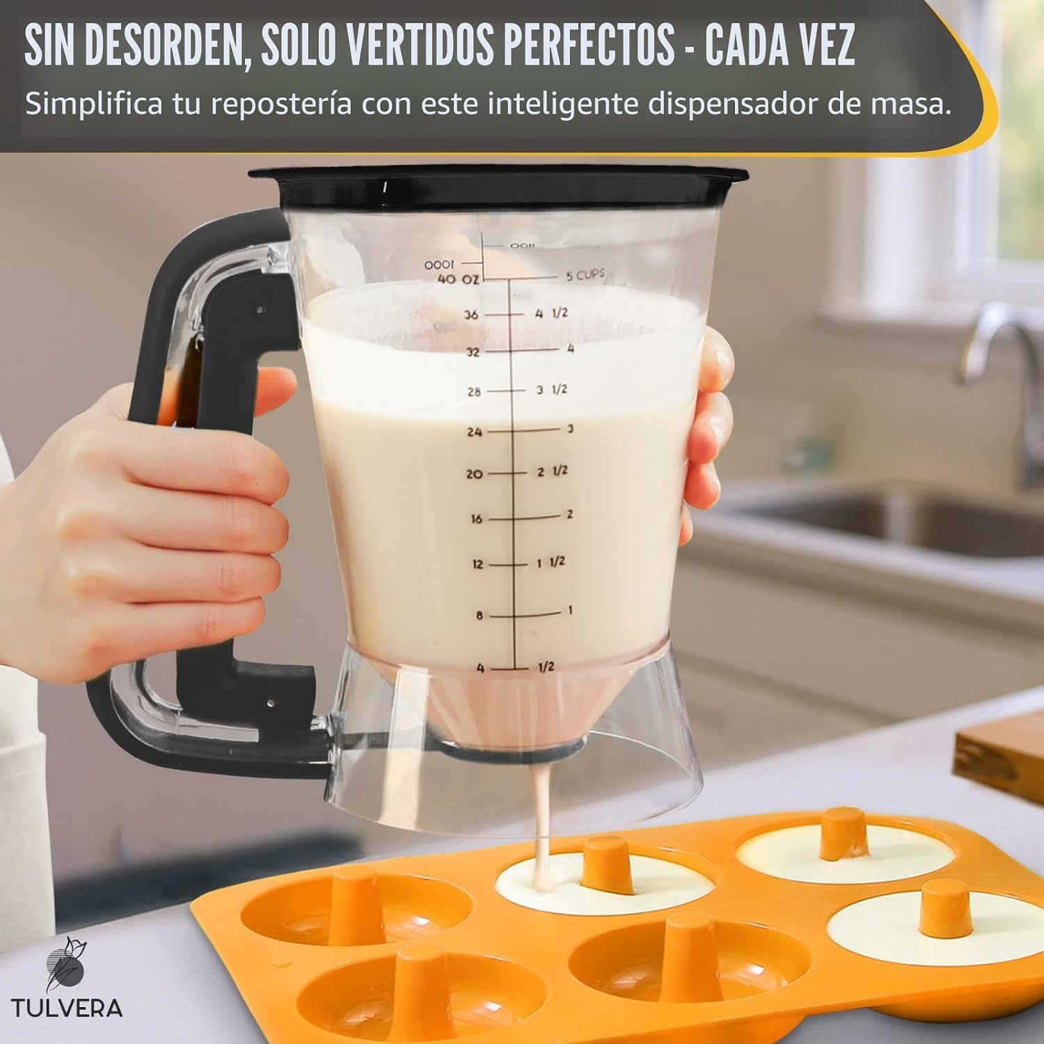 DISPENSADOR DE MASA PARA PANCAKES TULVERA 5 TAZAS CON CONTROL DE PORCIONES COLOR NEGRO - 3