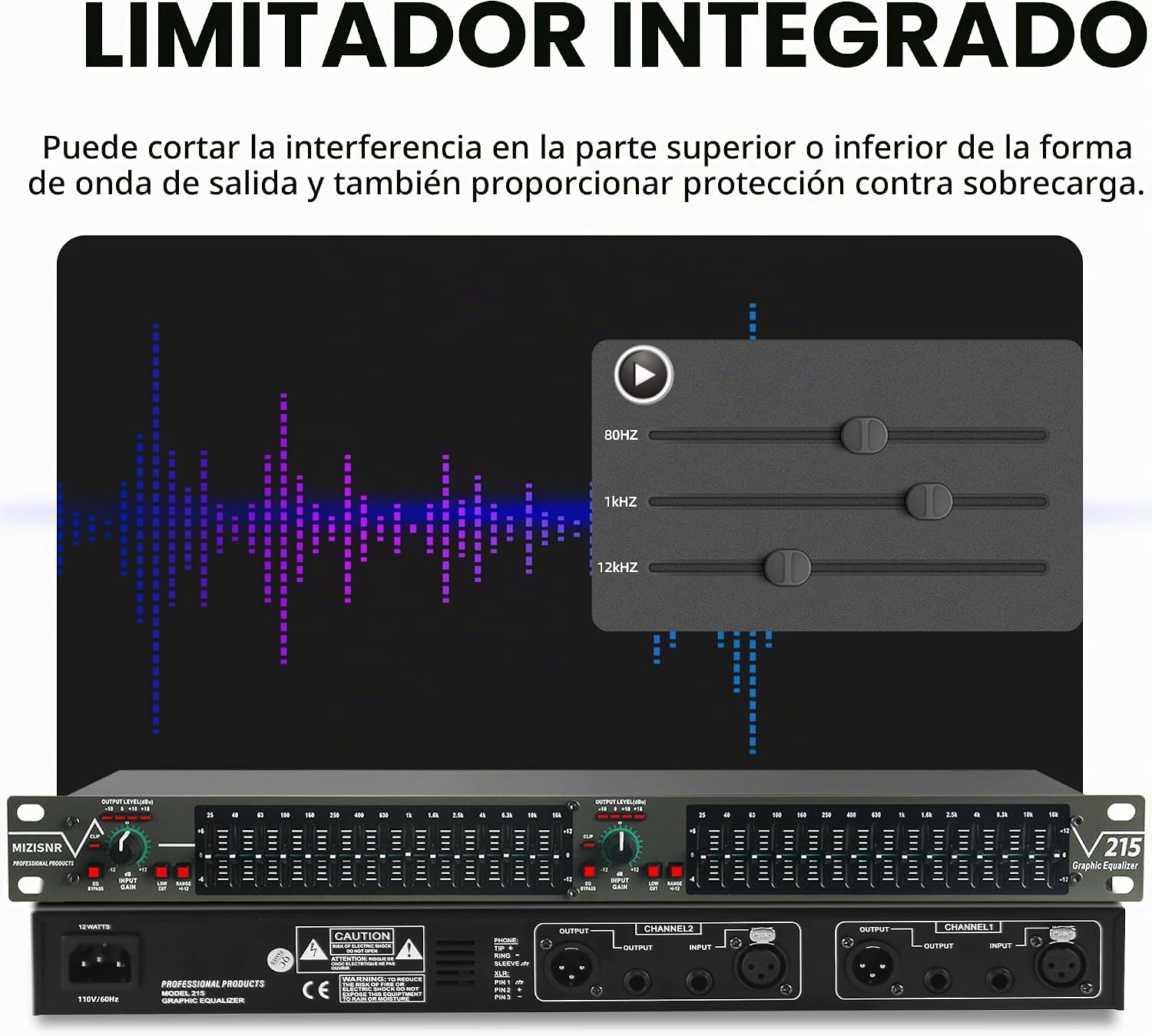 ECUALIZADOR GRÁFICO 15 BANDAS ESTÉREO DUAL CHANNEL MIZISNR EQ-215 RACK MOUNT - 2