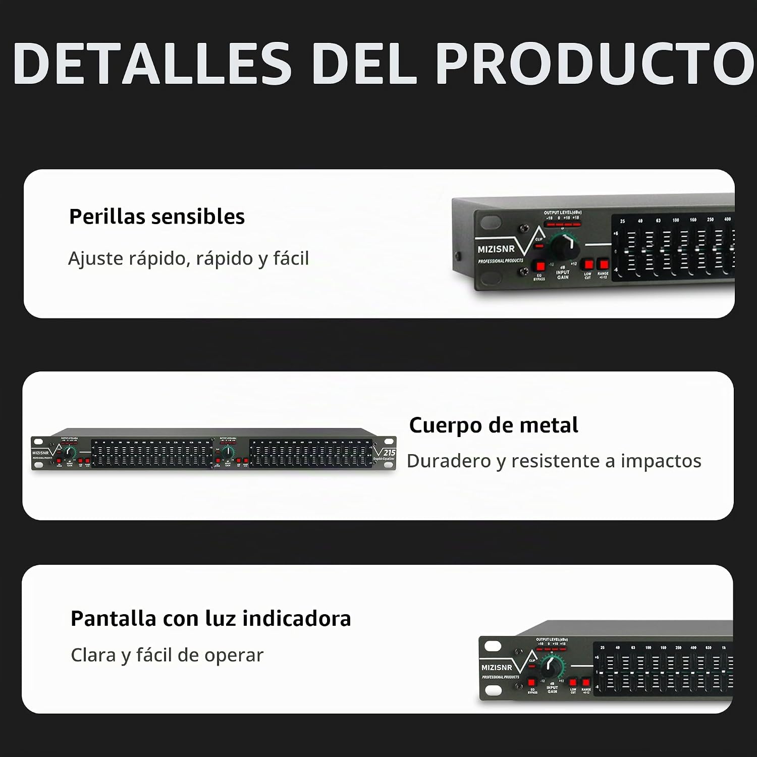 ECUALIZADOR GRÁFICO 15 BANDAS ESTÉREO DUAL CHANNEL MIZISNR EQ-215 RACK MOUNT - 4