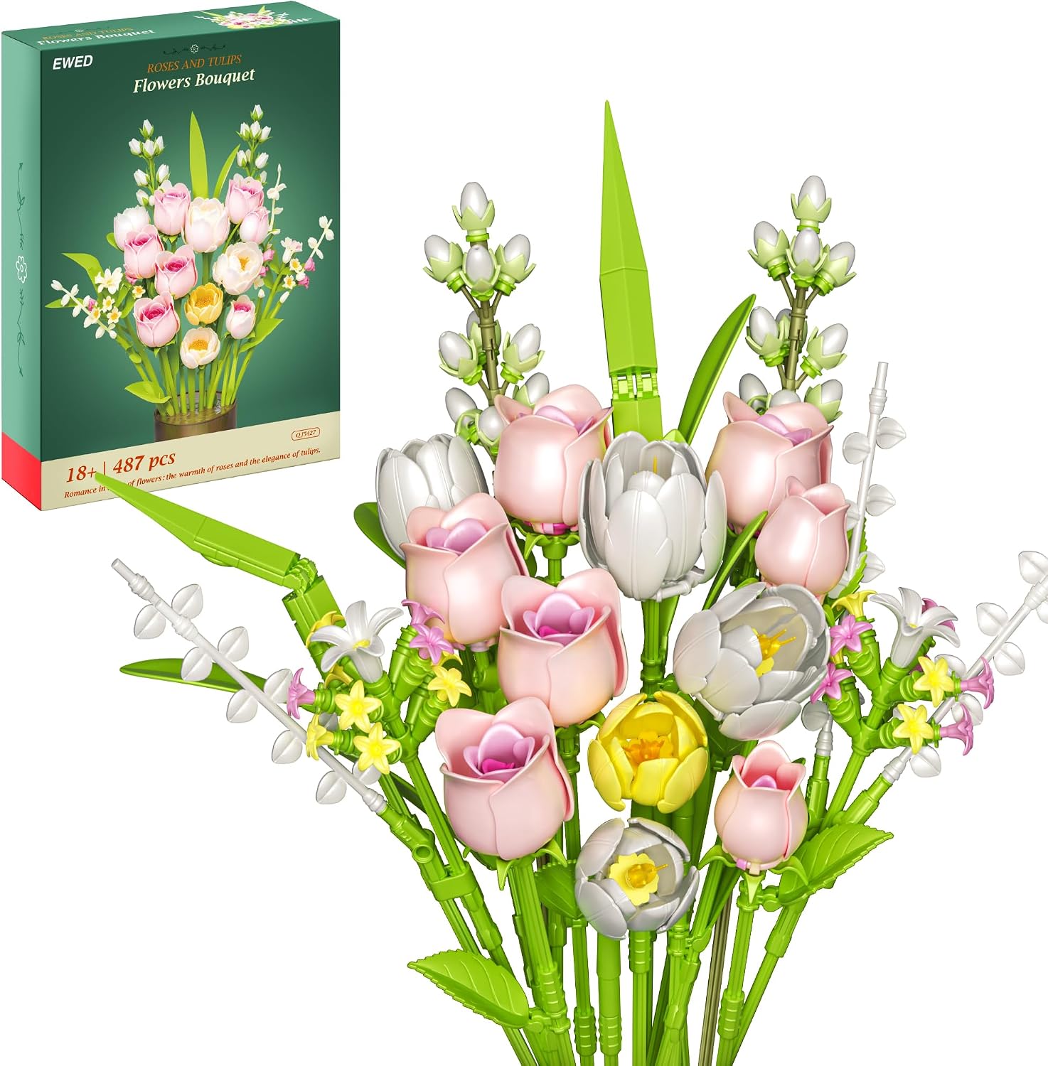 SET DE CONSTRUCCIÓN FLORES TULIPANES Y ROSAS COMPATIBLE CON LEGO - 1