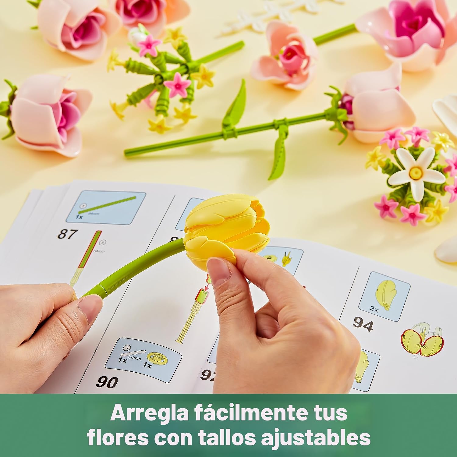 SET DE CONSTRUCCIÓN FLORES TULIPANES Y ROSAS COMPATIBLE CON LEGO - 3