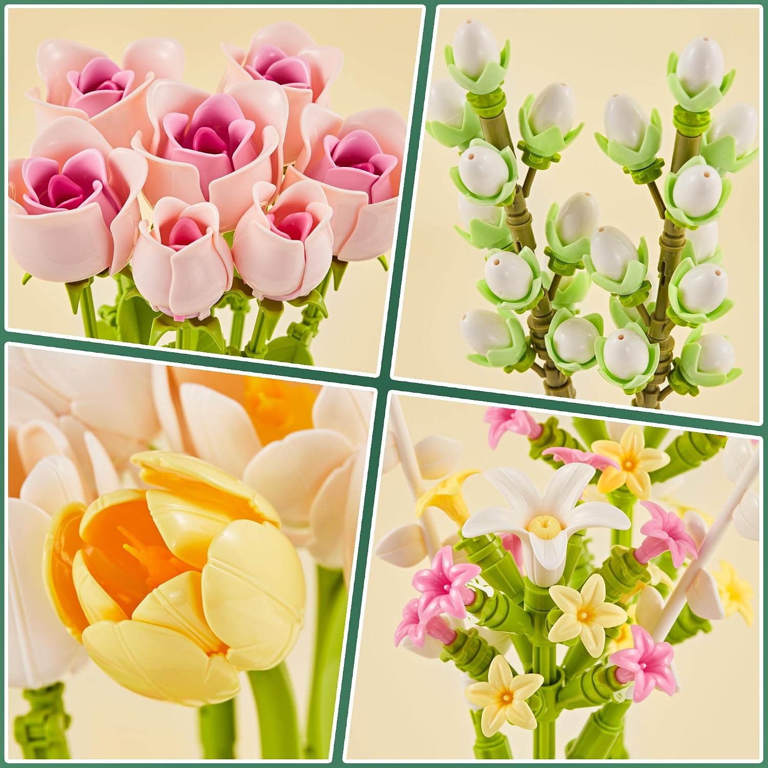 SET DE CONSTRUCCIÓN FLORES TULIPANES Y ROSAS COMPATIBLE CON LEGO - 4