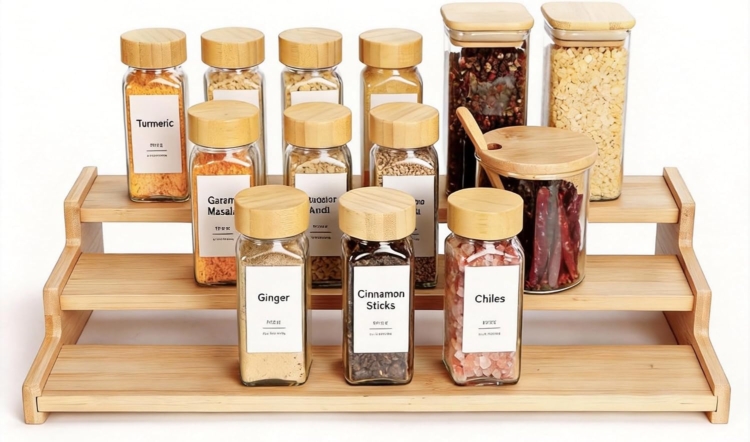 ORGANIZADOR DE ESPECIAS DE BAMBÚ 3 NIVELES PARA COCINA - 1