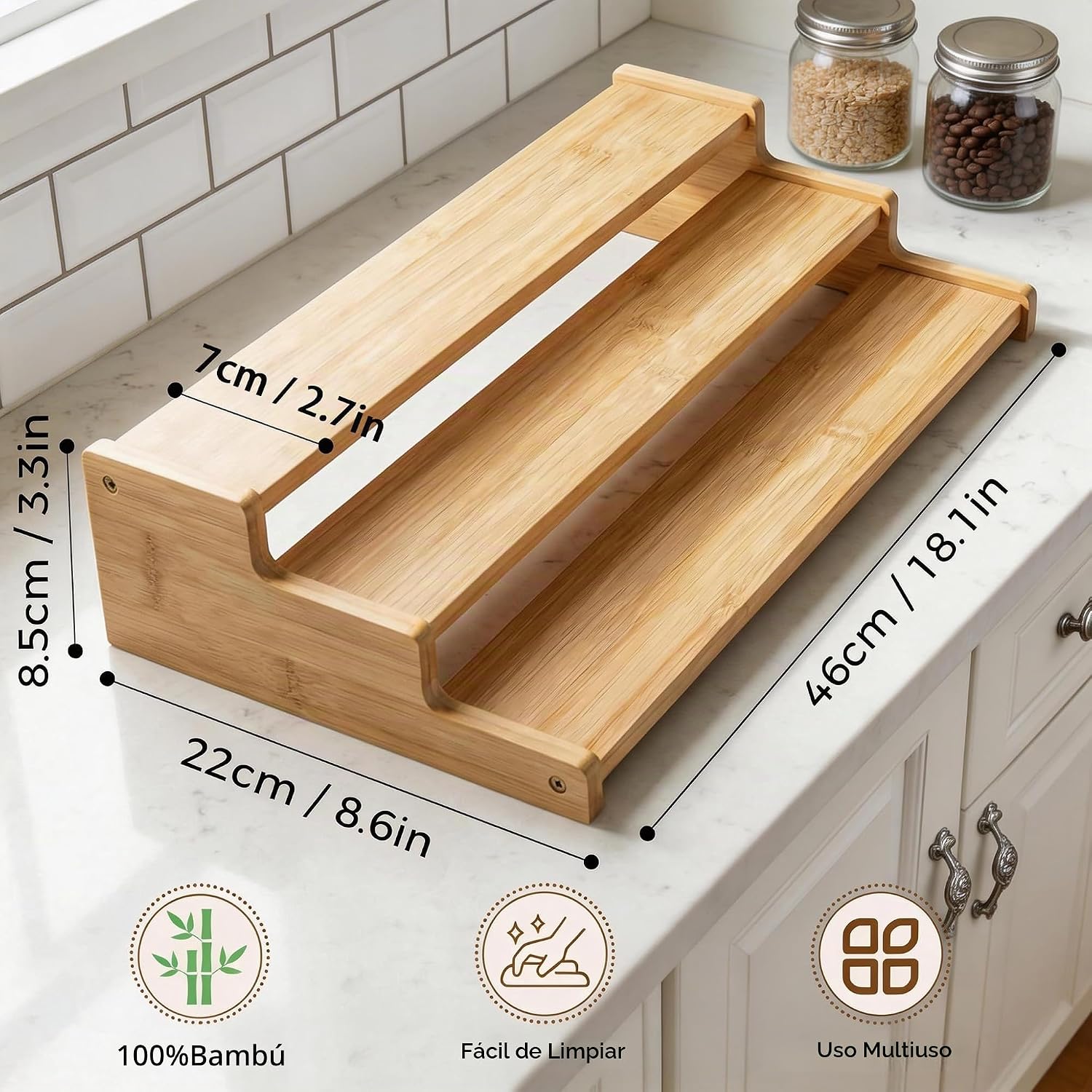 ORGANIZADOR DE ESPECIAS DE BAMBÚ 3 NIVELES PARA COCINA - 2