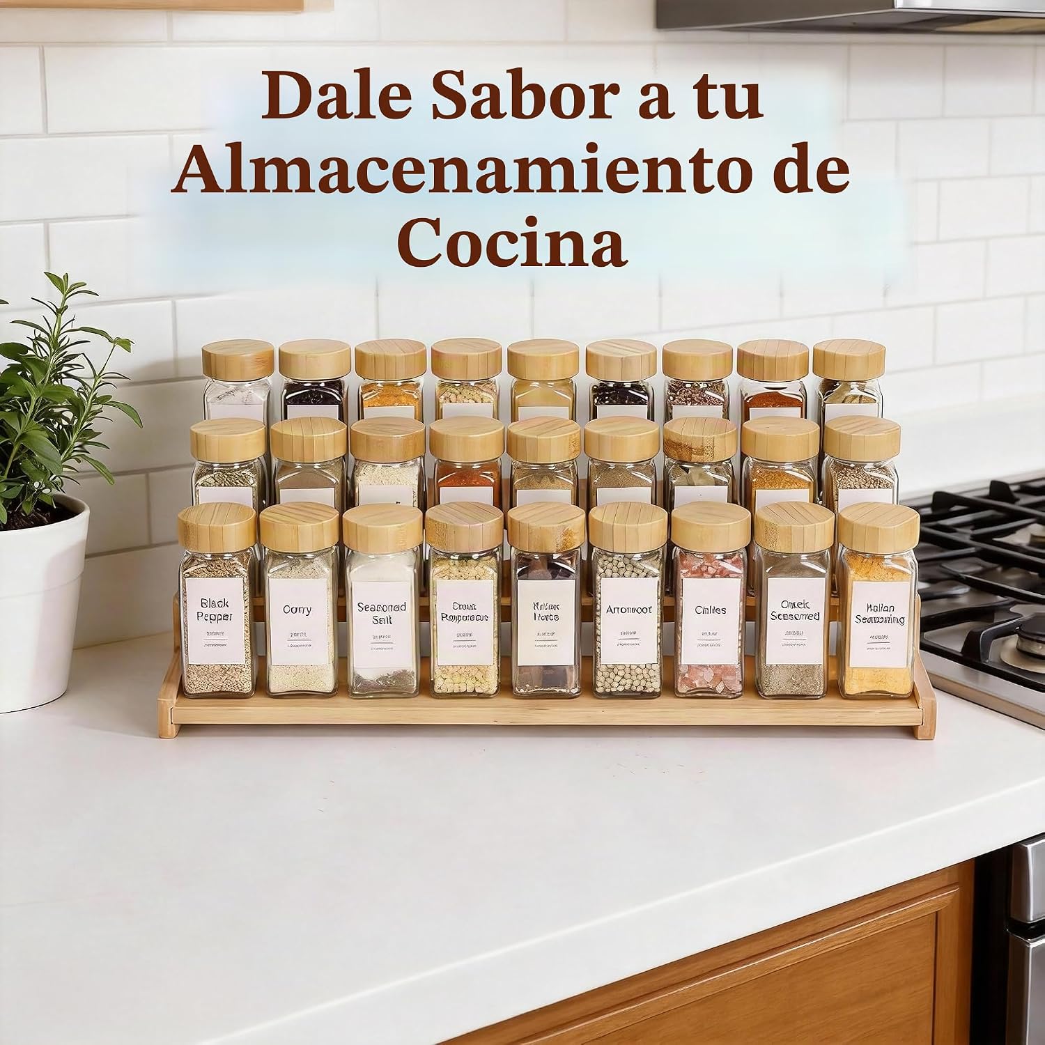 ORGANIZADOR DE ESPECIAS DE BAMBÚ 3 NIVELES PARA COCINA - 3