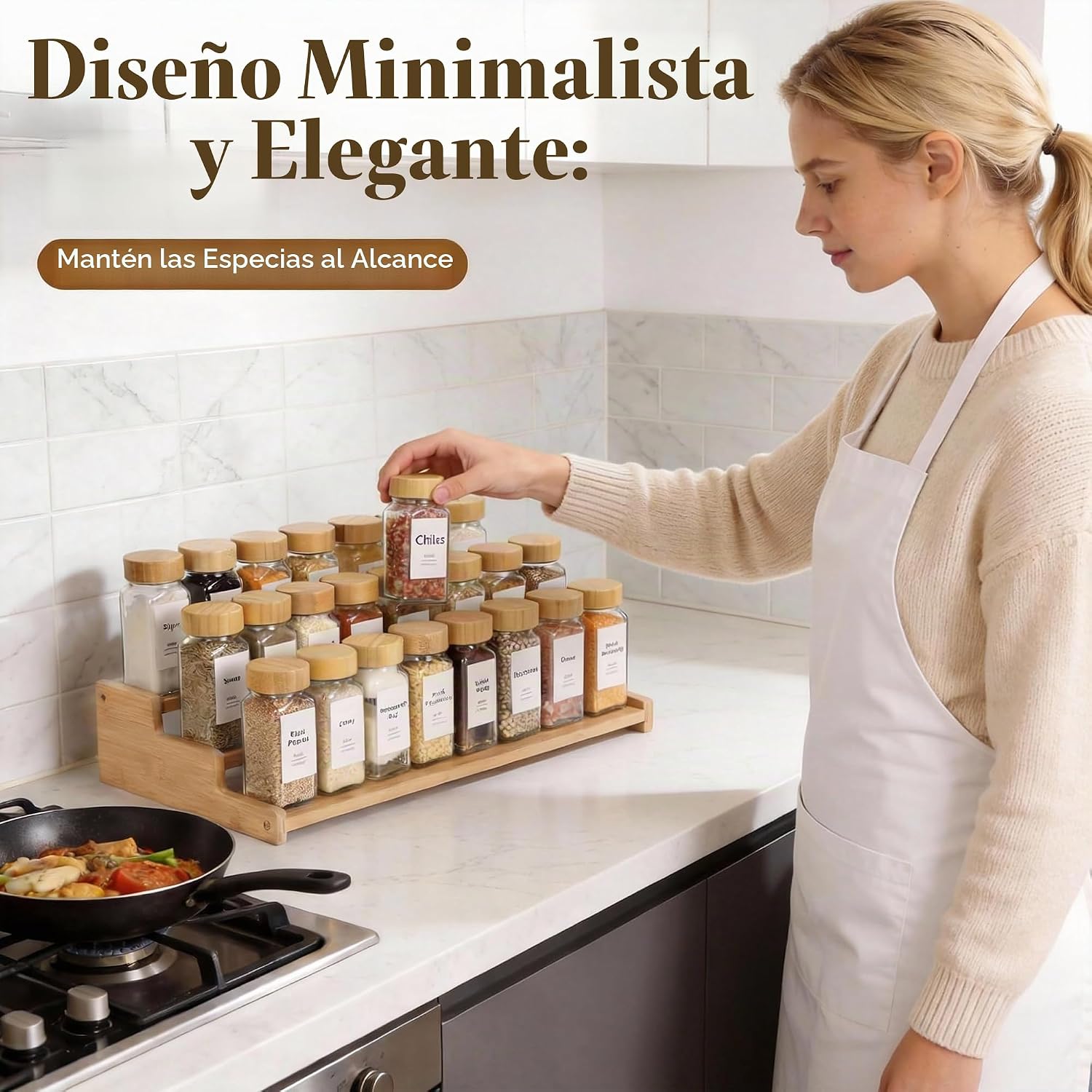 ORGANIZADOR DE ESPECIAS DE BAMBÚ 3 NIVELES PARA COCINA - 4
