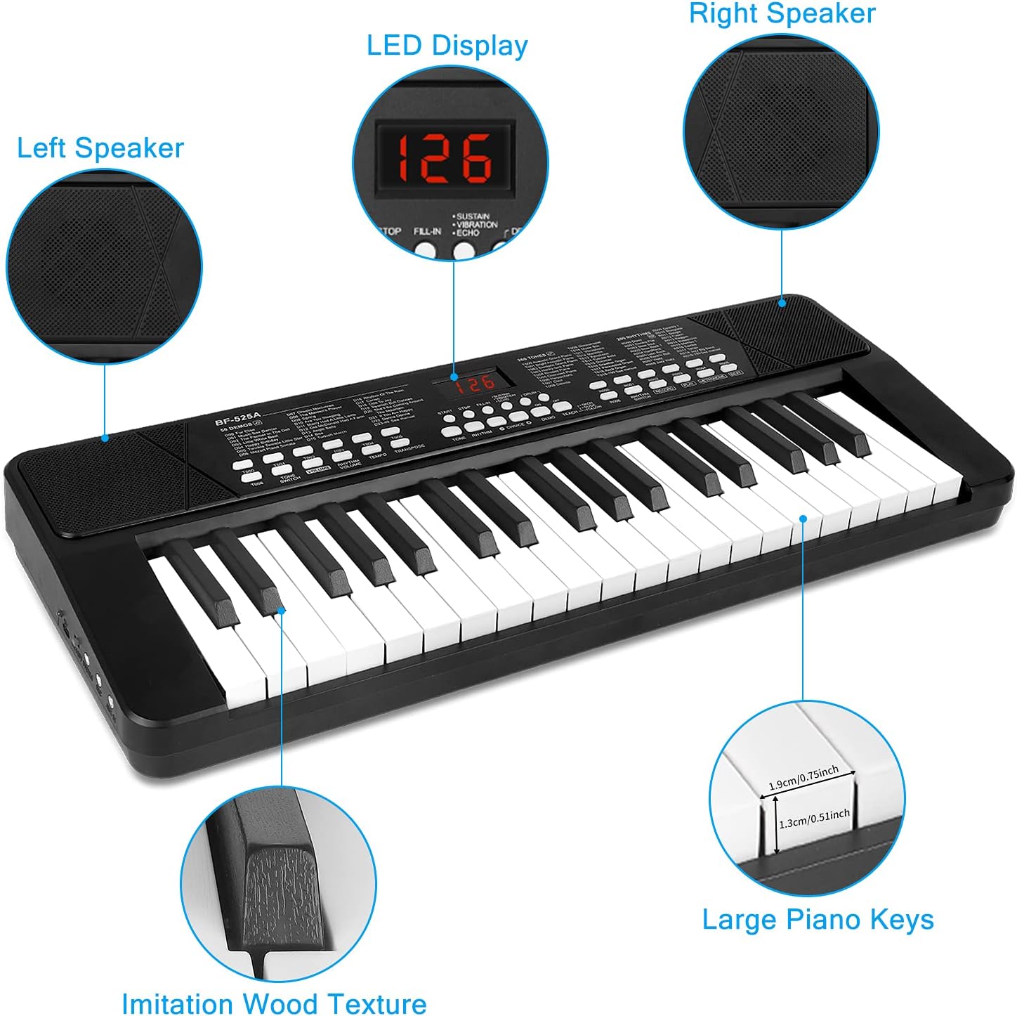 TECLADO PIANO 37 TECLAS PARA NIÑOS CON MICRÓFONO Y PANTALLA LED - 4