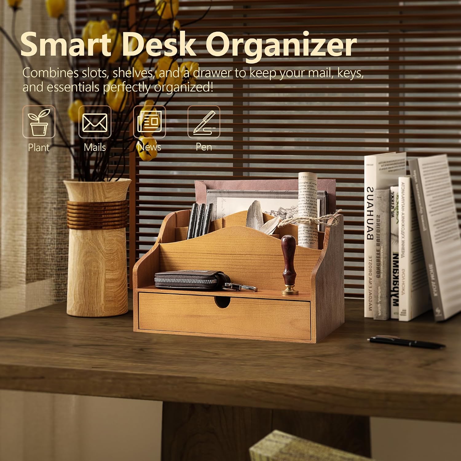 ORGANIZADOR DE ESCRITORIO REBEE VISION CON 4 DIVISORES AMARILLO - 3