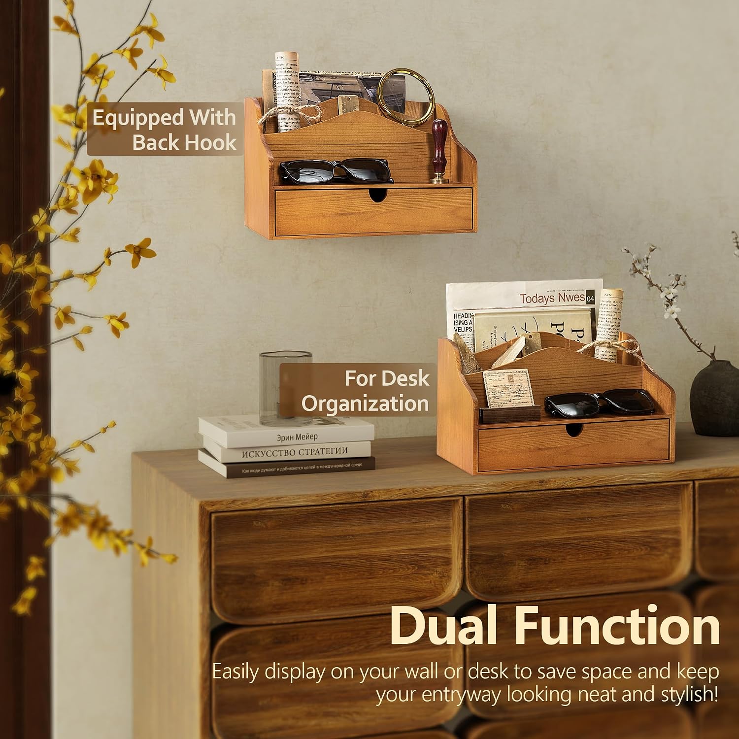 ORGANIZADOR DE ESCRITORIO REBEE VISION CON 4 DIVISORES AMARILLO - 4
